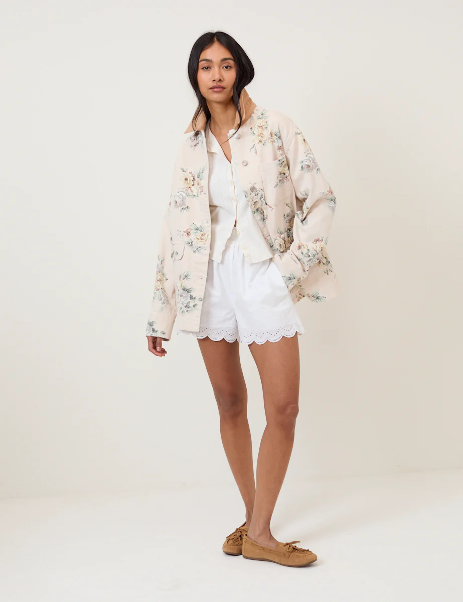 Light Pink Denim Floral Cord Collar Jacket - Image 3