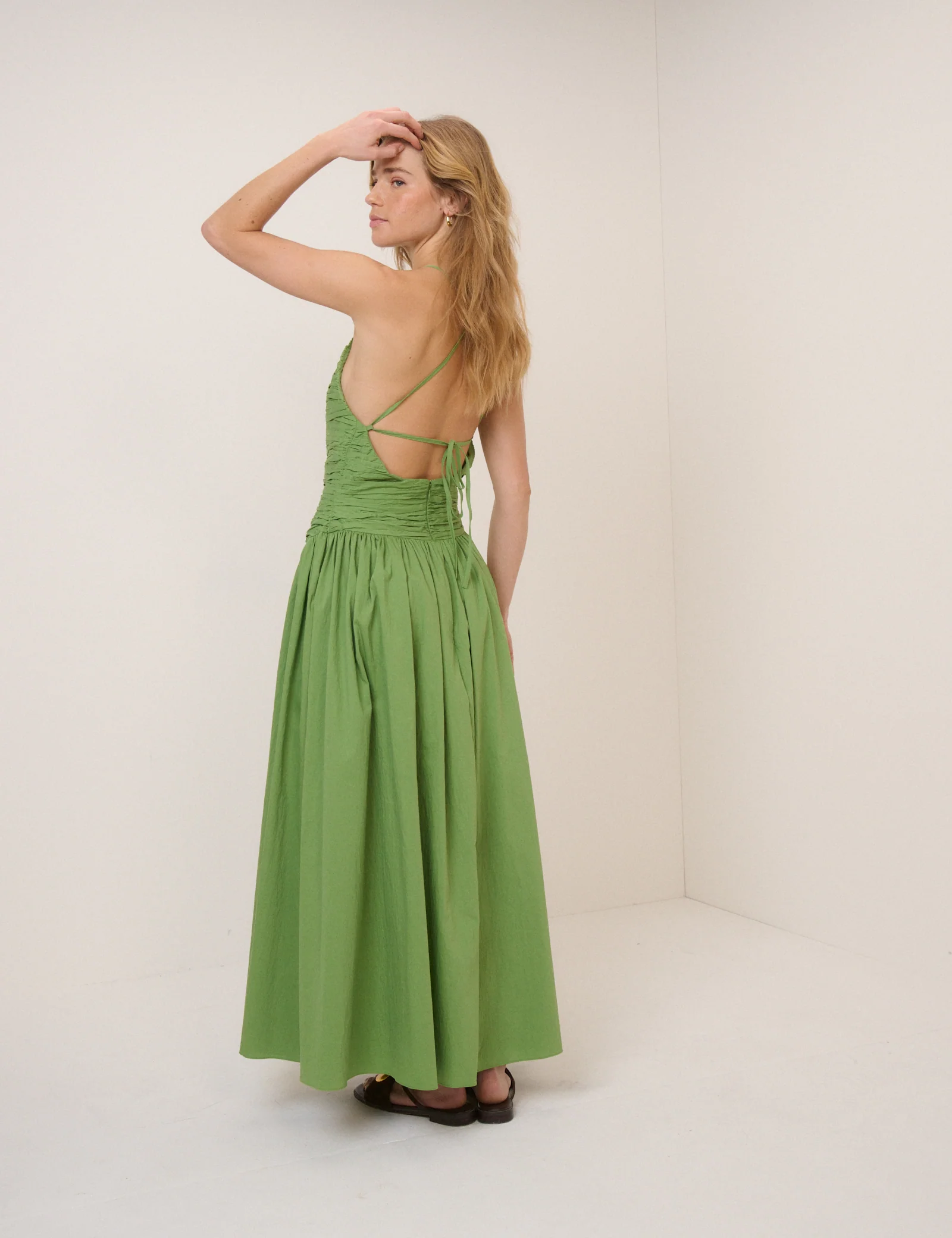 Green Pleated Rosabel Midi Dress - Image 2