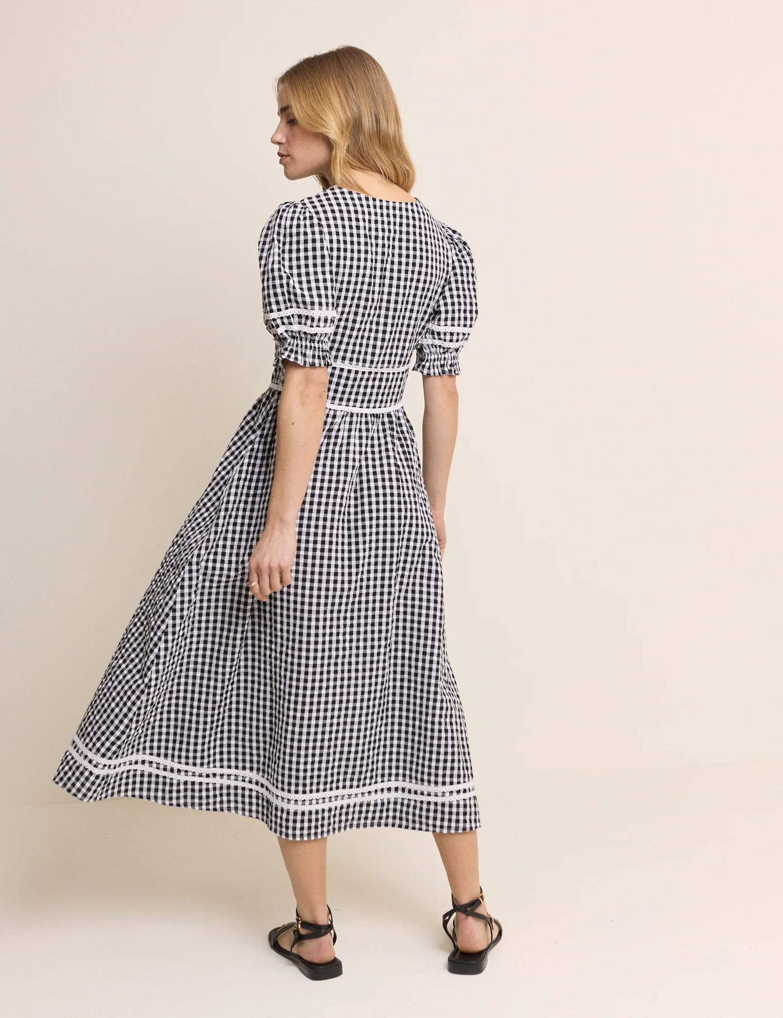 Black Gingham Puff Sleeve Saffy Midi Dress - Image 5