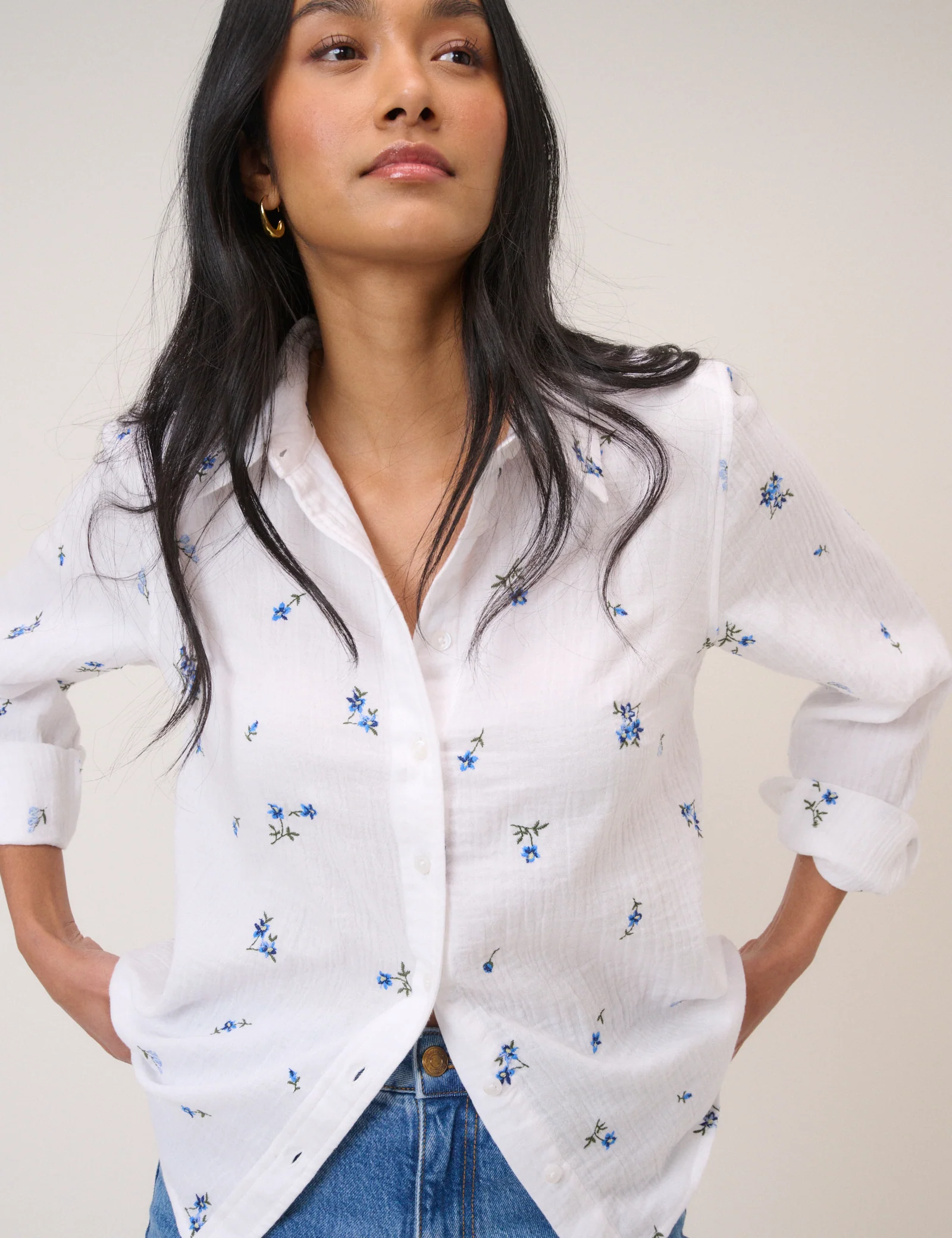 White Floral Embroidered Blouse - Image 3