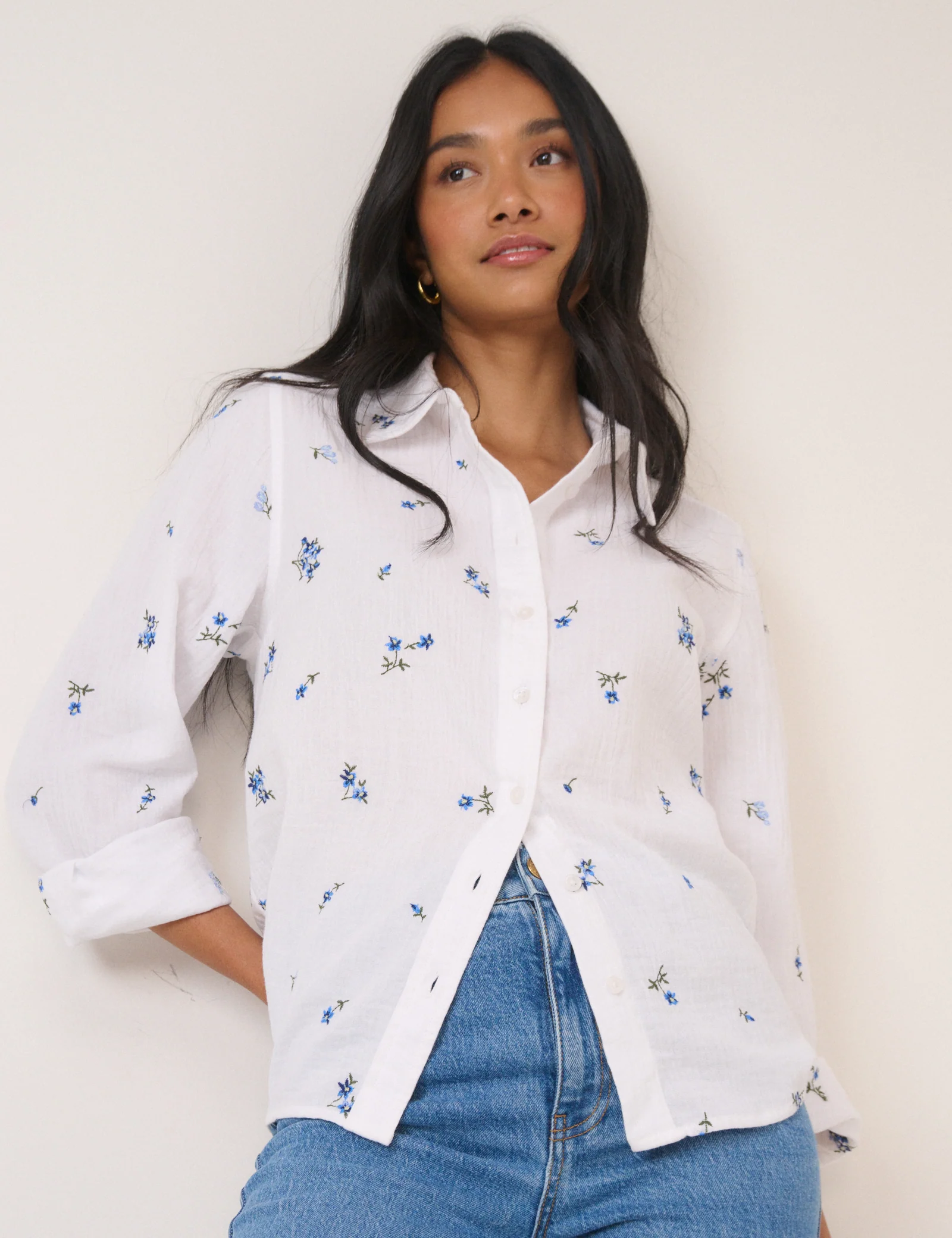 White Floral Embroidered Blouse - Image 4