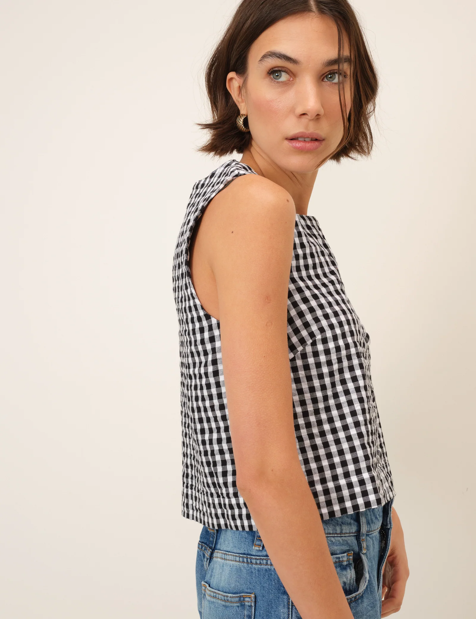 Black Gingham Button Front Top - Image 4