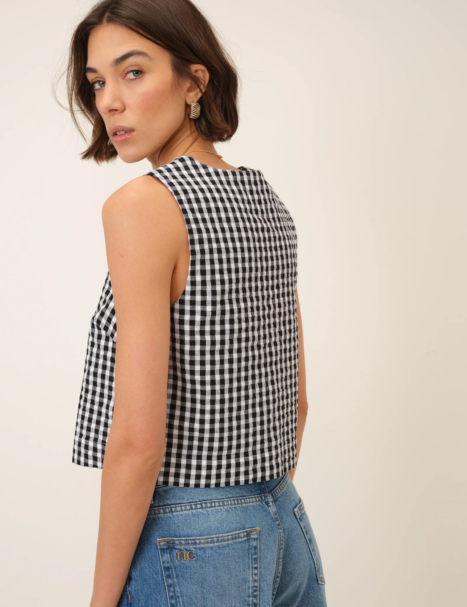 Black Gingham Button Front Top - Image 5