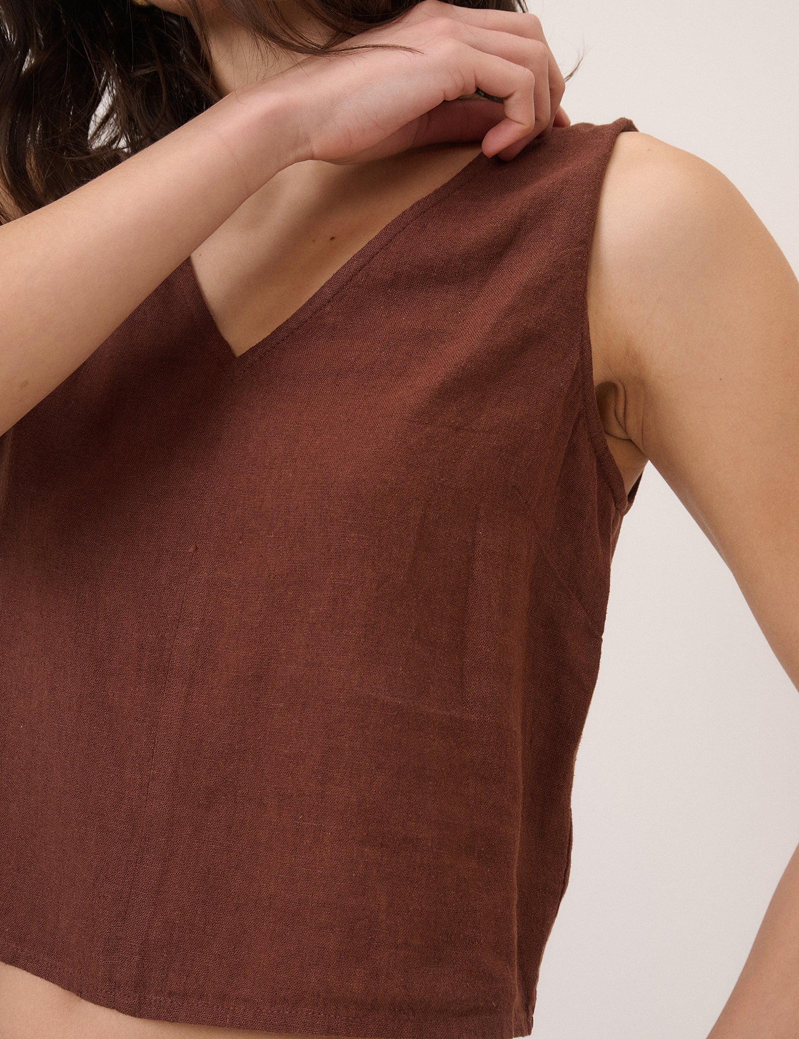 Brown Linen-Blend Swing Top - Image 3