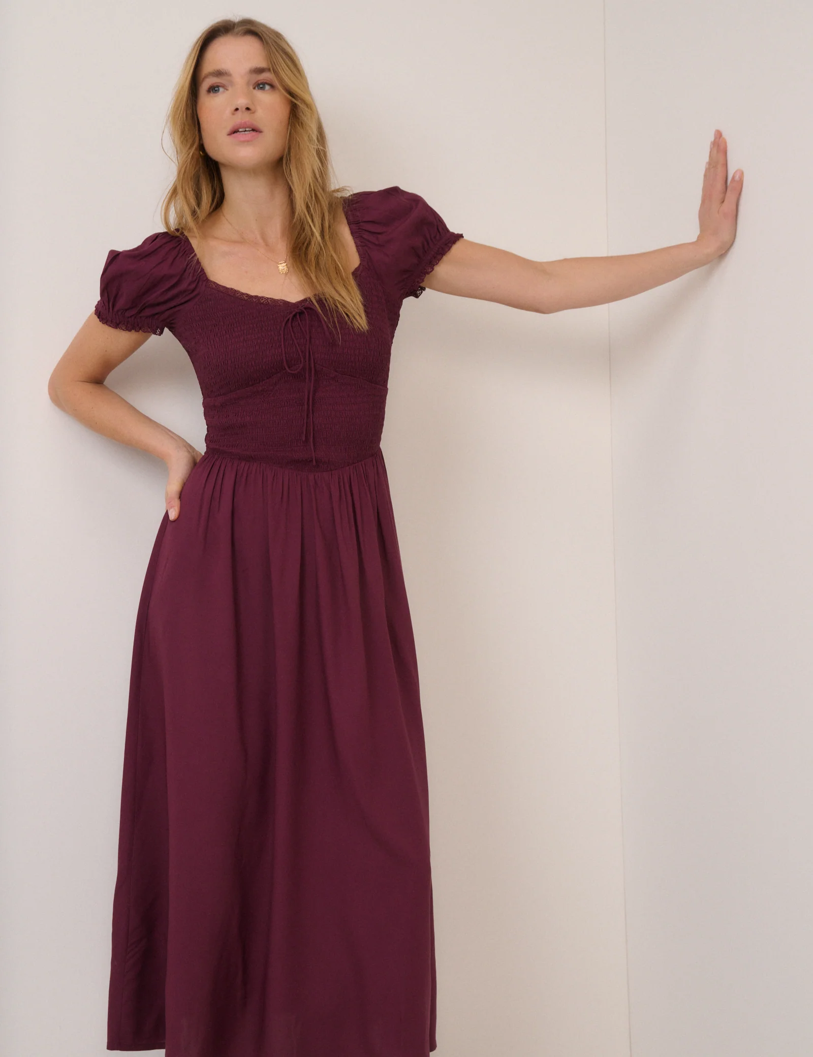Plum Puff Sleeve Savanna Midi Dress - Image 4
