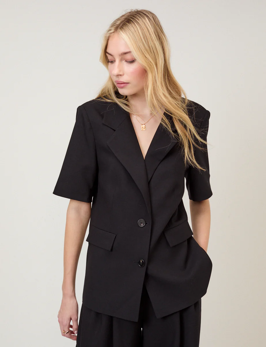 Black Short Sleeve Boyfriend Blazer - Image 4