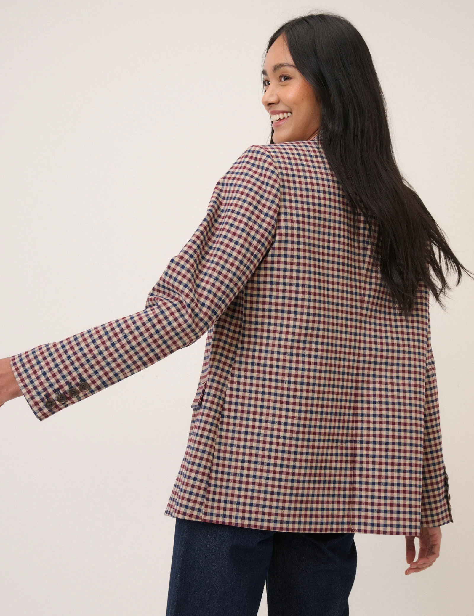 Red and Navy Gingham Blazer - Image 4
