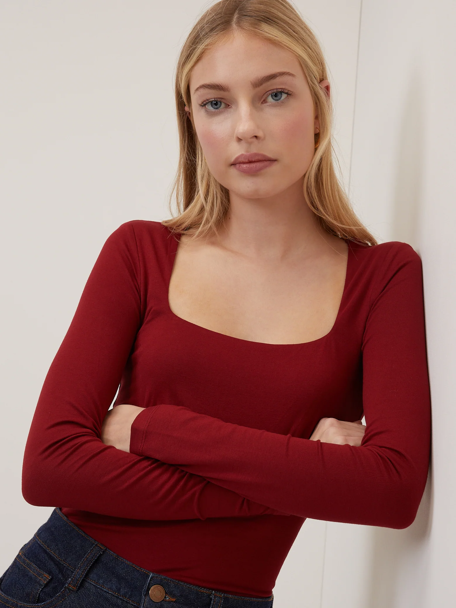 Red Scoop Neck Jersey Top - Image 2