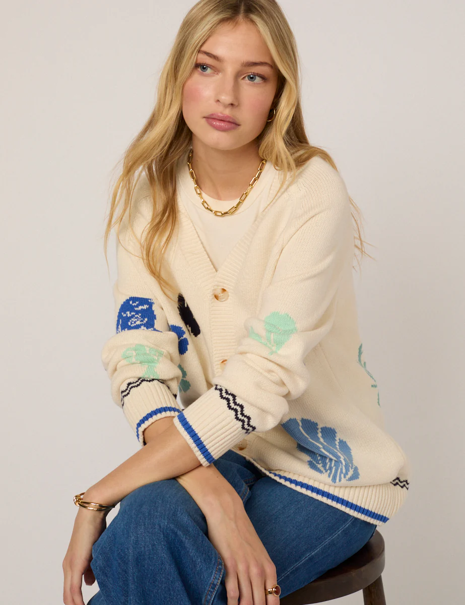 Cream Seascape Knitted Cardigan - Image 2