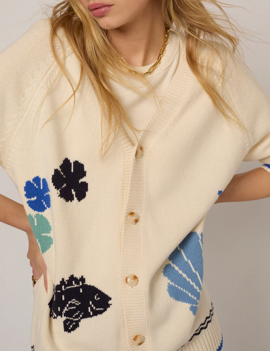 Cream Seascape Knitted Cardigan - Image 3