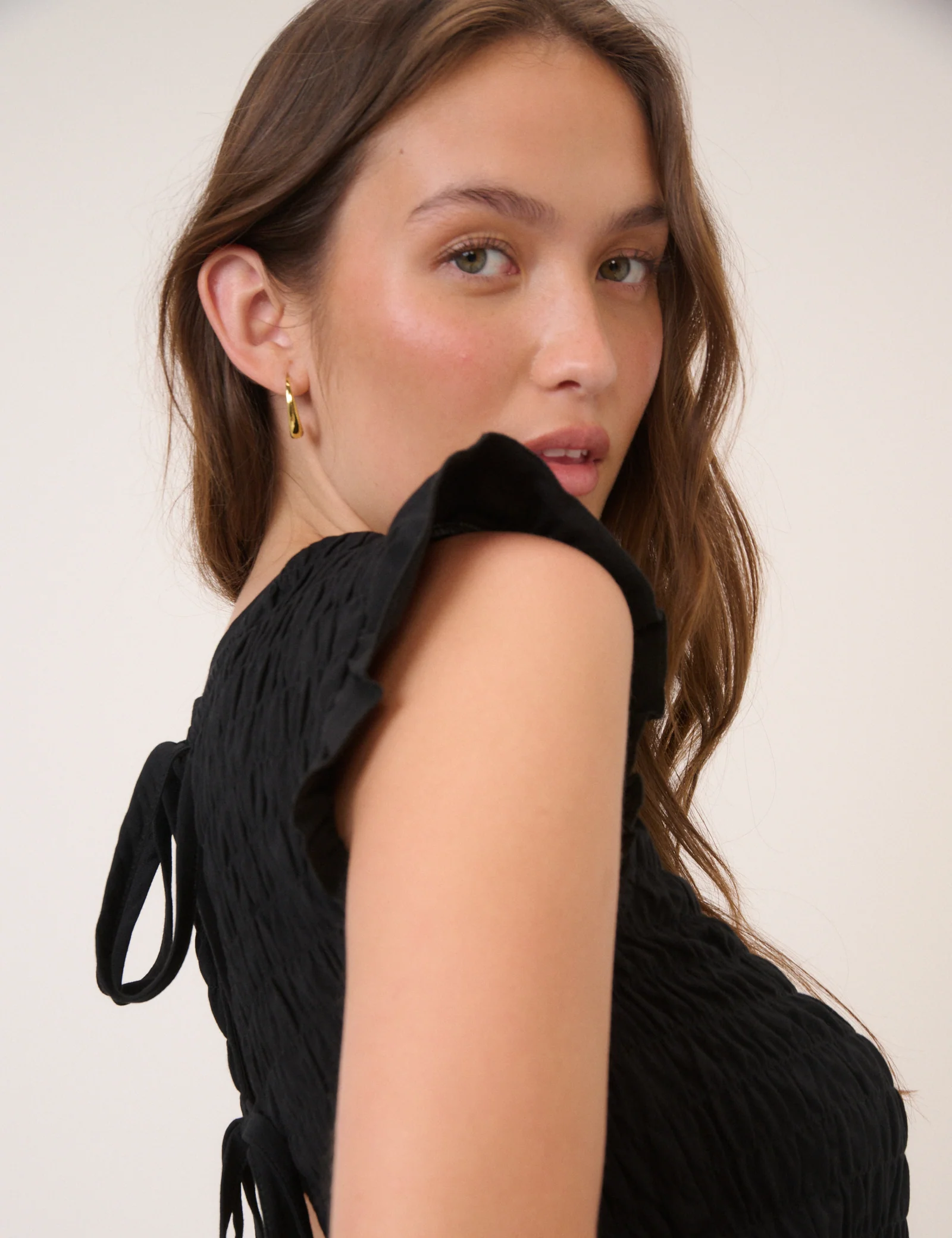 Black Shirred Tie Back Top - Image 4
