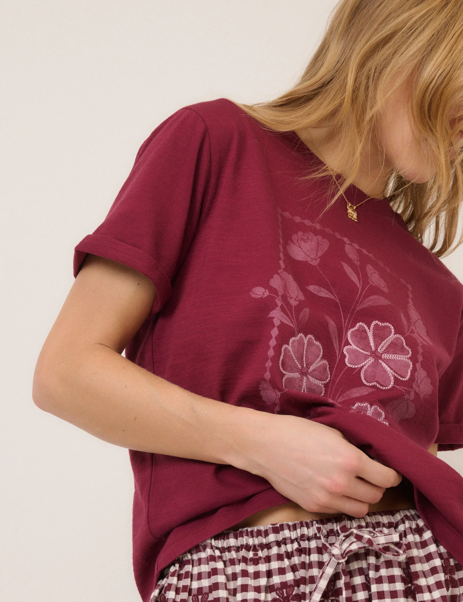 Burgundy Flower Graphic T-Shirt - Image 2