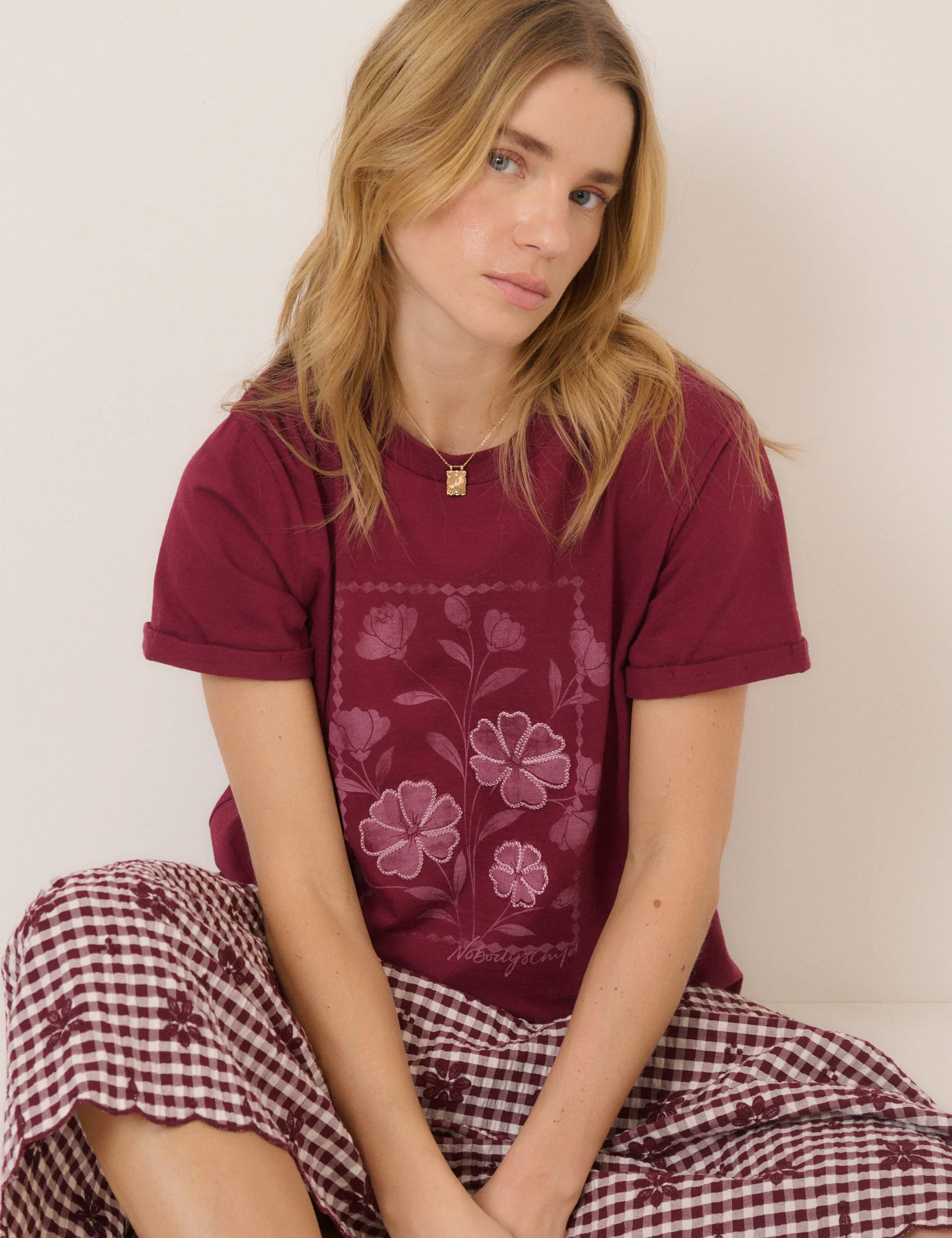 Burgundy Flower Graphic T-Shirt - Image 4