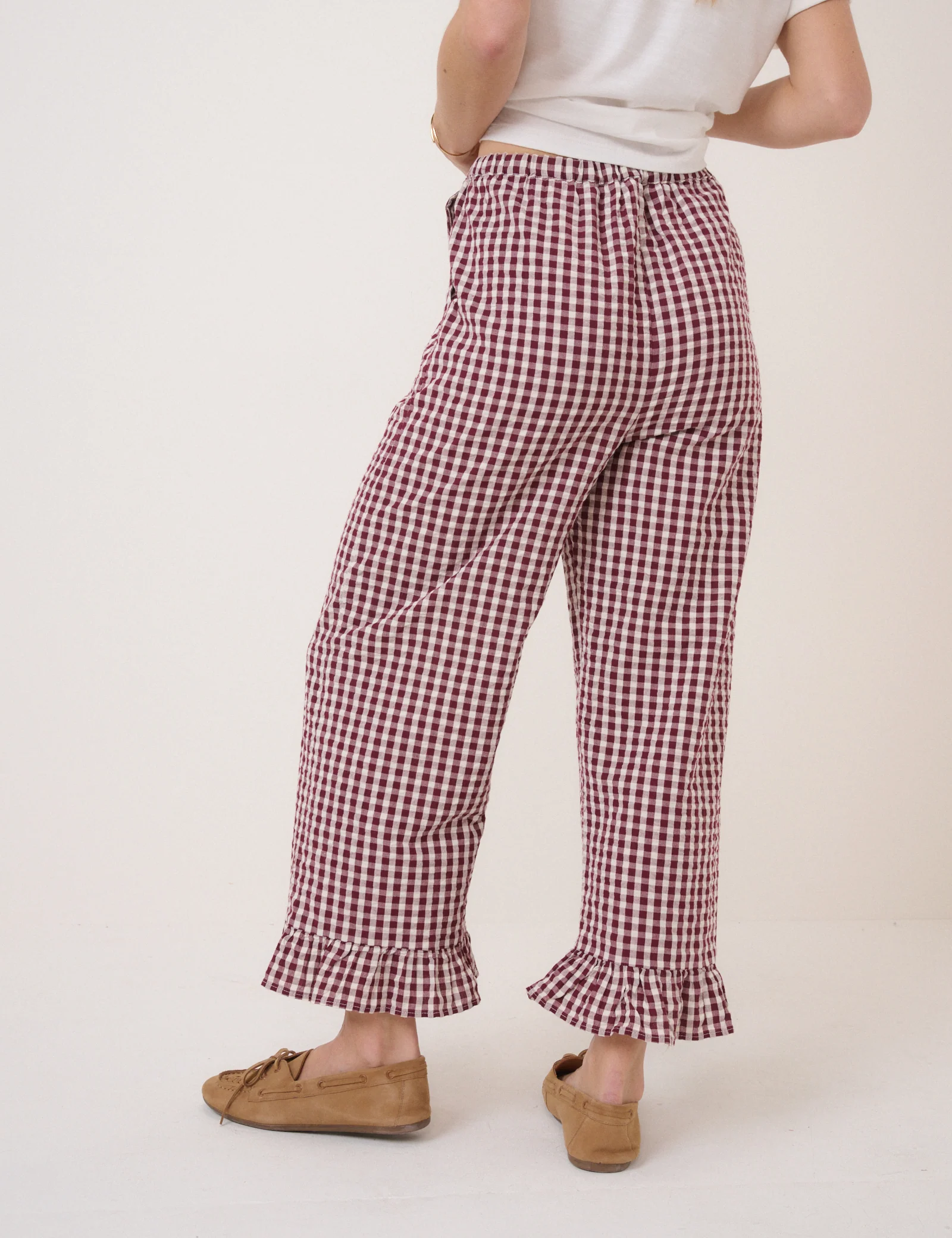 Burgundy Gingham Frill Hem Trousers - Image 5