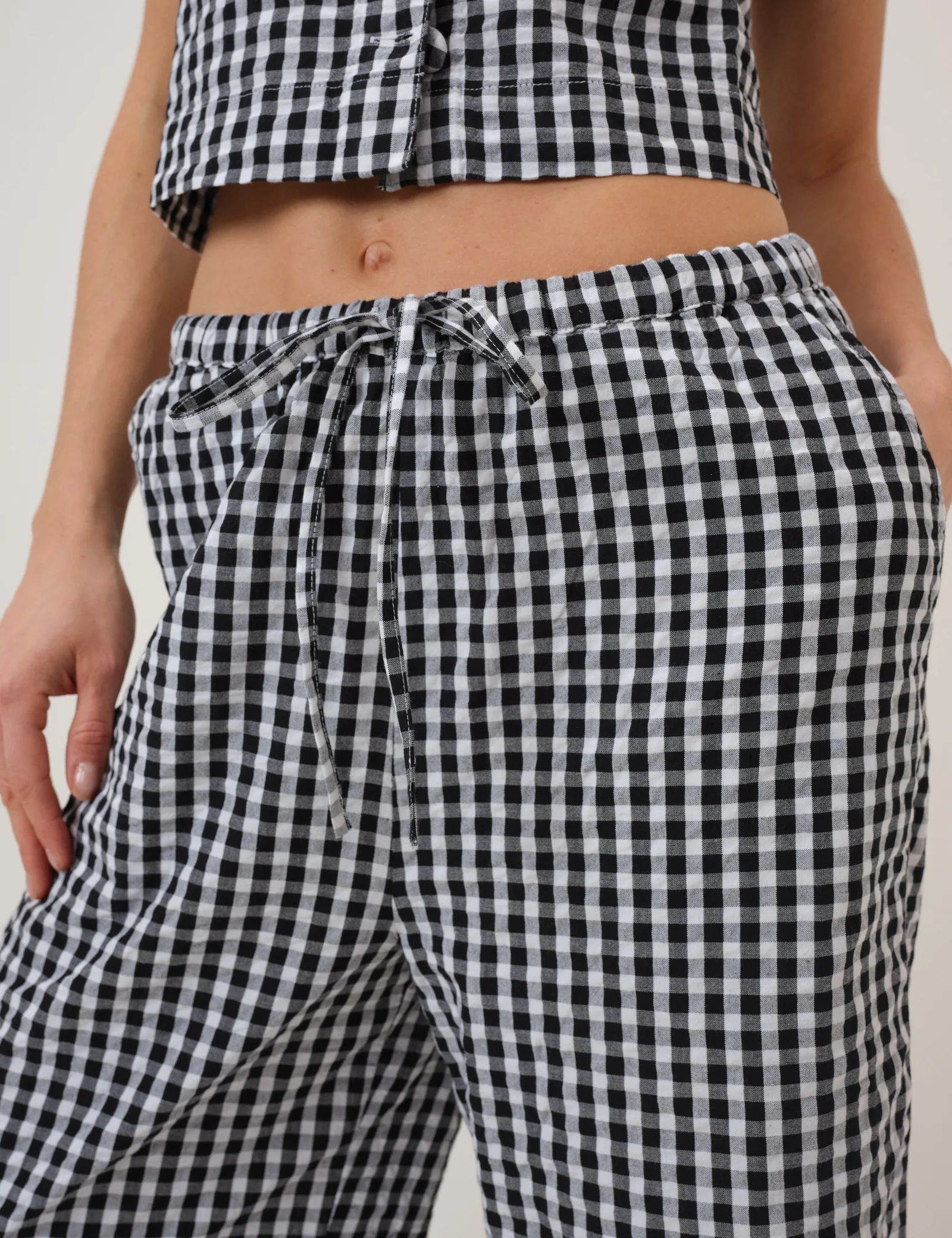 Black Gingham Wide Leg Trousers - Image 2
