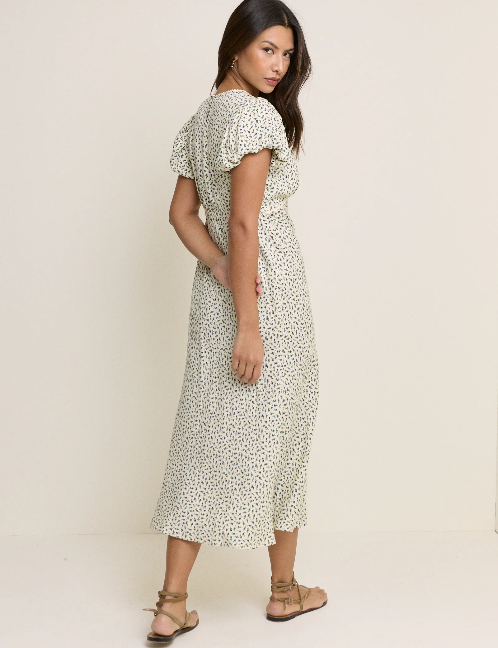 Blue Ditsy Floral Sicily Midi Dress - Image 4