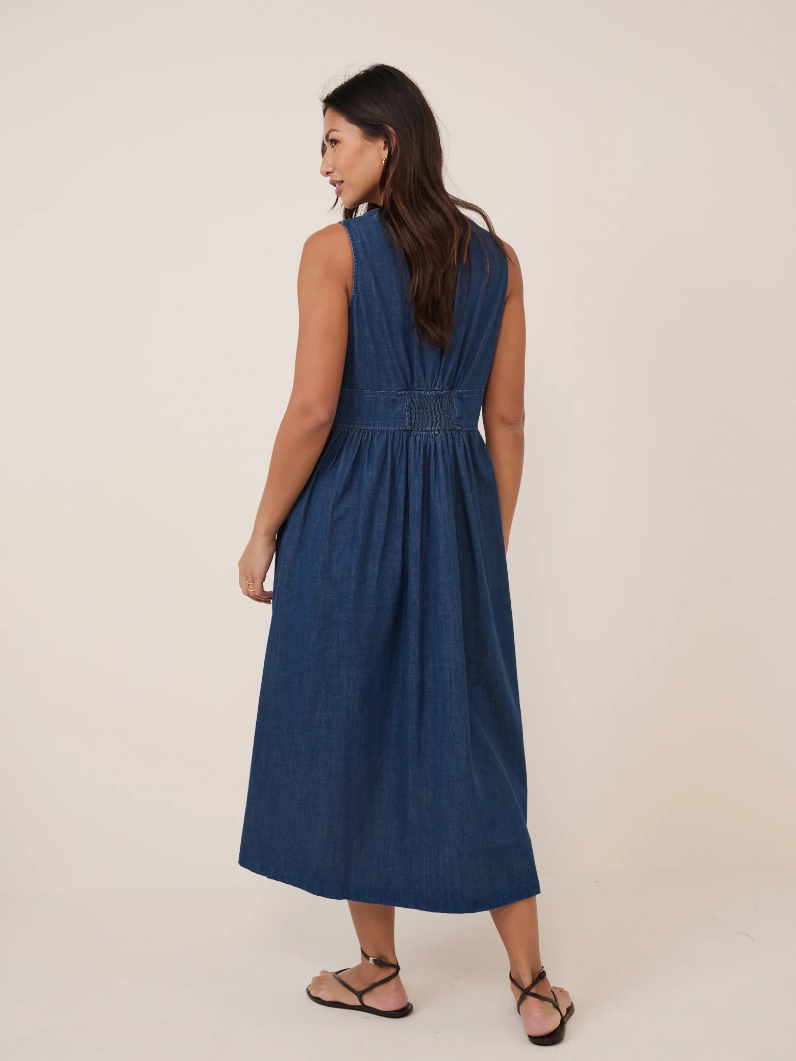 Dark Blue Denim Sleeveless Starlight Midi Dress - Image 5