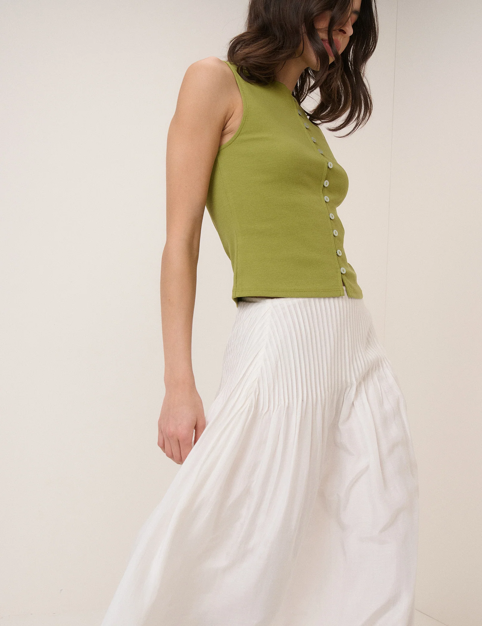 Green Boat Neck Cropped Button Through Top - Image 3