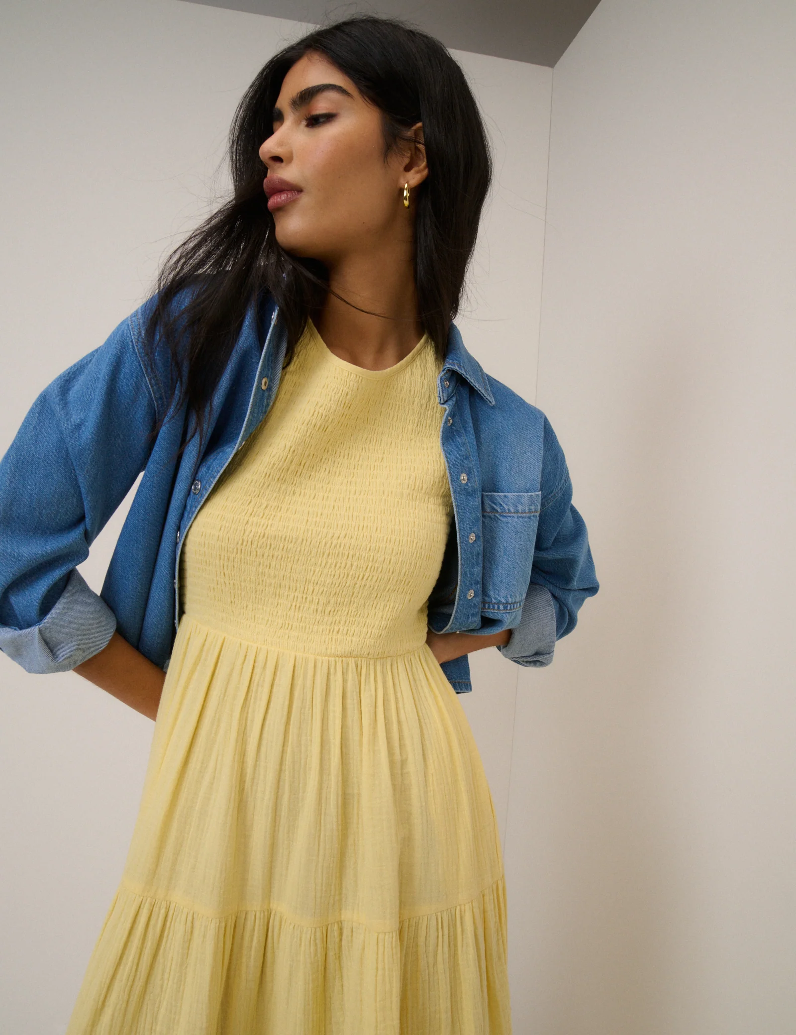 Yellow Sleeveless Tiered Charlie Midi Dress - Image 3
