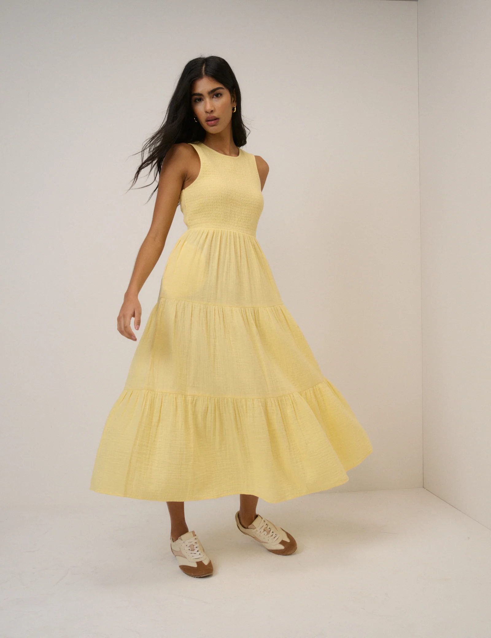 Yellow Sleeveless Tiered Charlie Midi Dress - Image 4