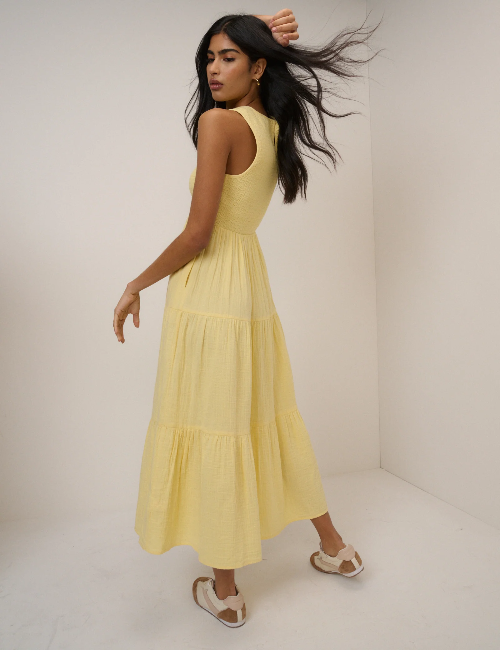 Yellow Sleeveless Tiered Charlie Midi Dress - Image 5
