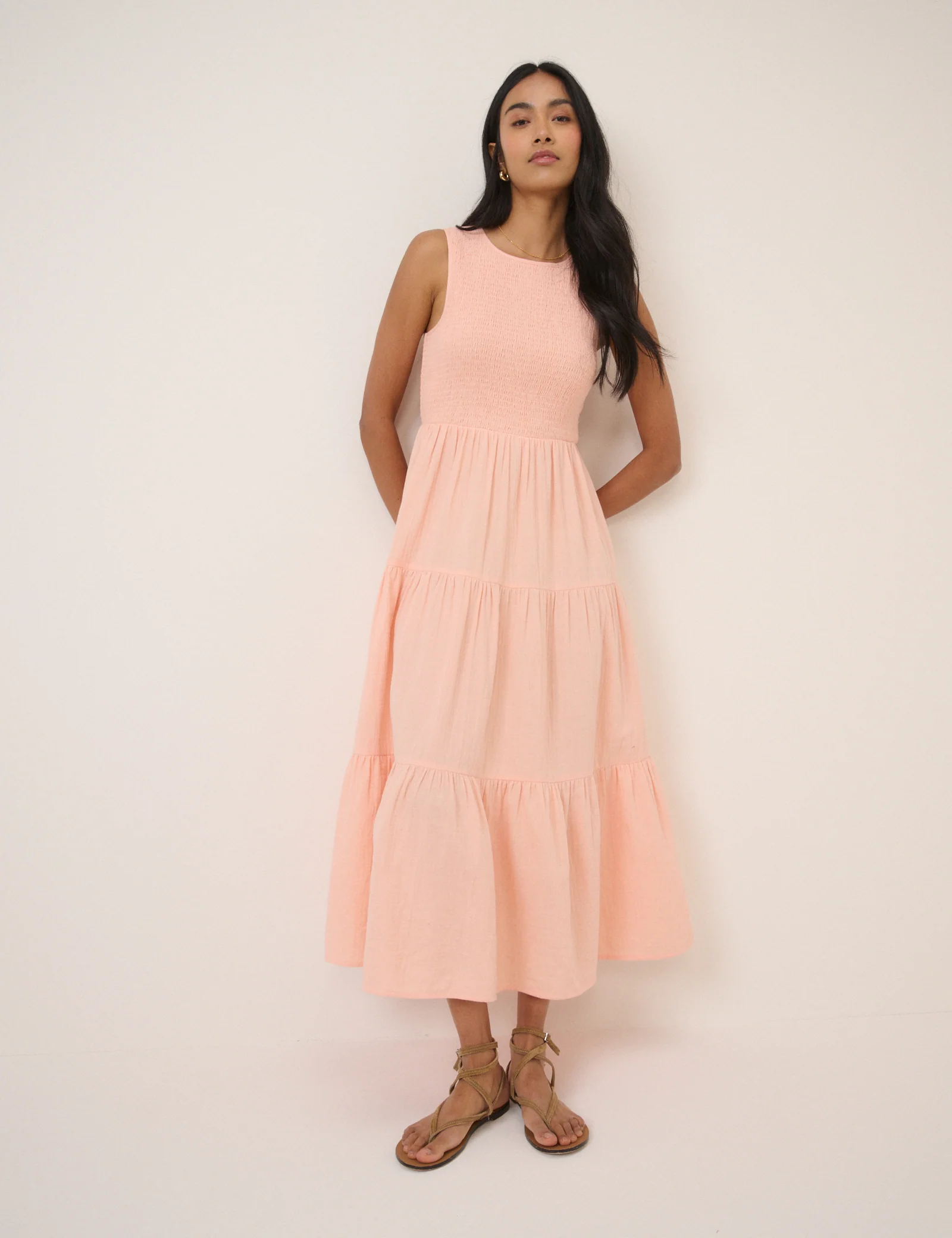 Coral Pink Sleeveless Charlie Midi Dress