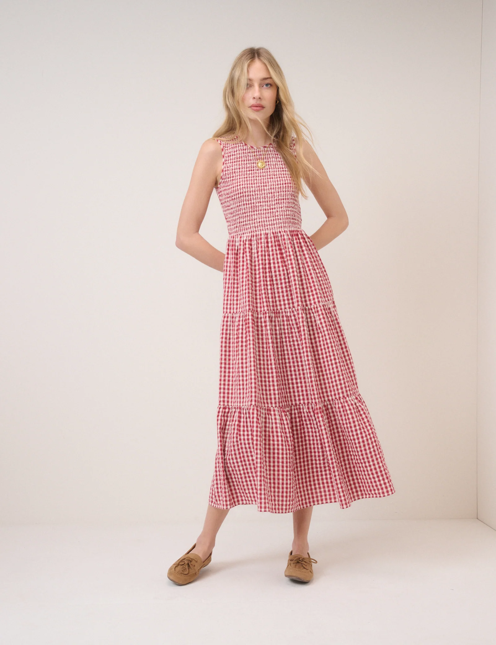 Red Gingham Sleeveless Charlie Midi Dress - Image 4