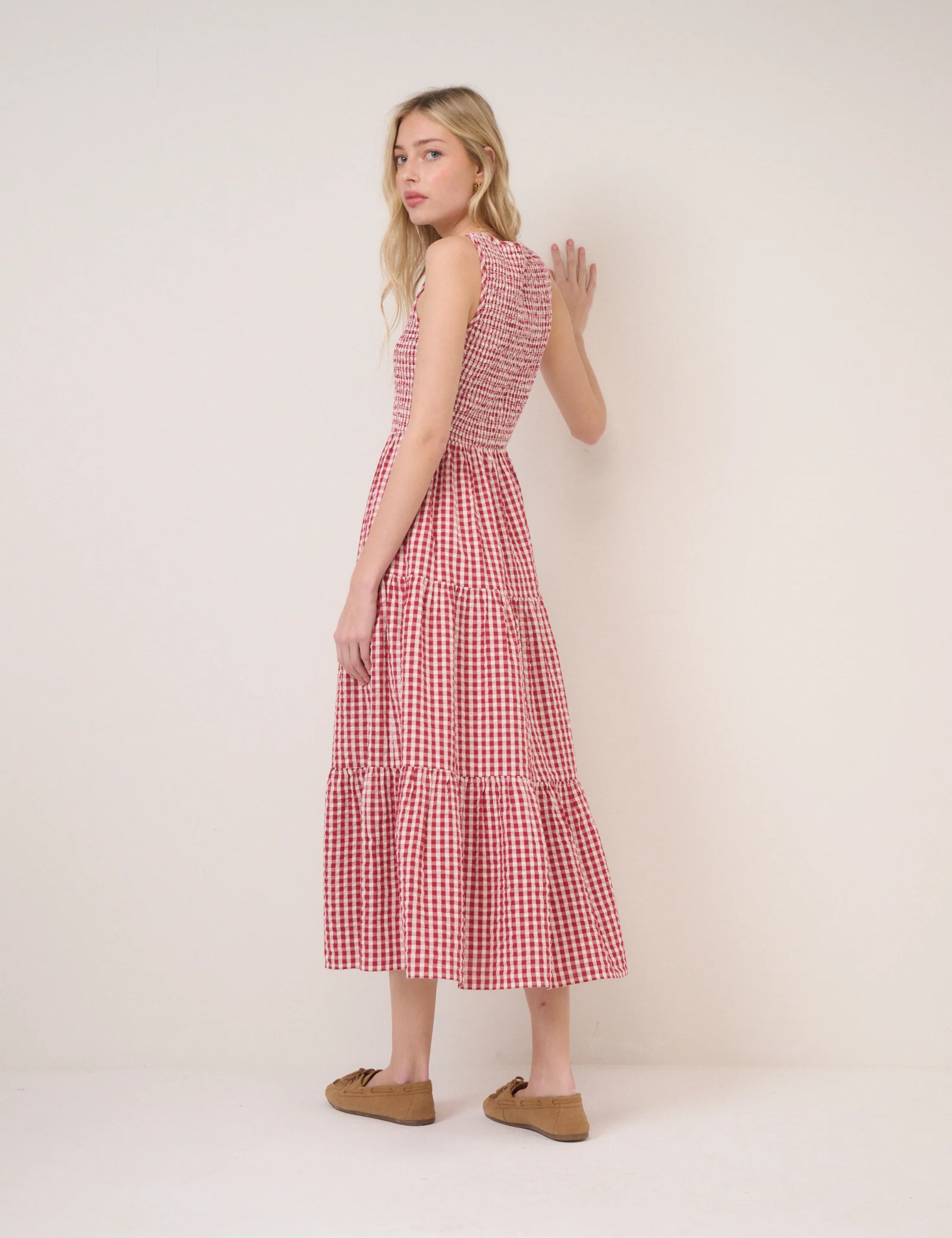 Red Gingham Sleeveless Charlie Midi Dress - Image 5