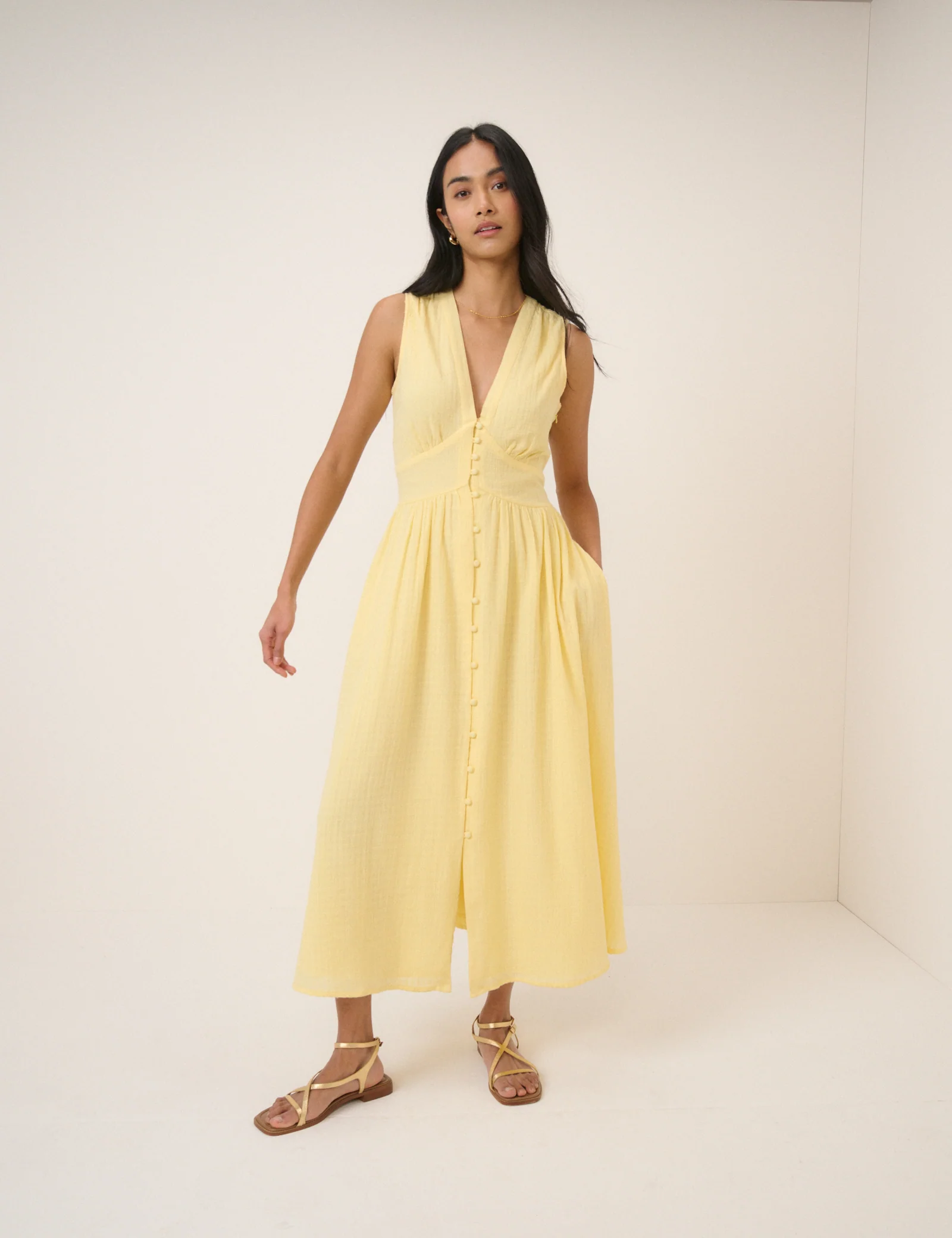 Butter Yellow Sleeveless Starlight Midi Dress - Image 4