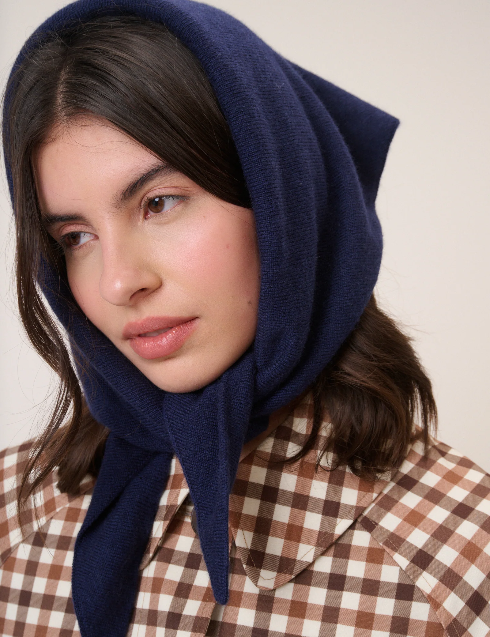 Navy Wool Blend Triangle Scarf - Image 2