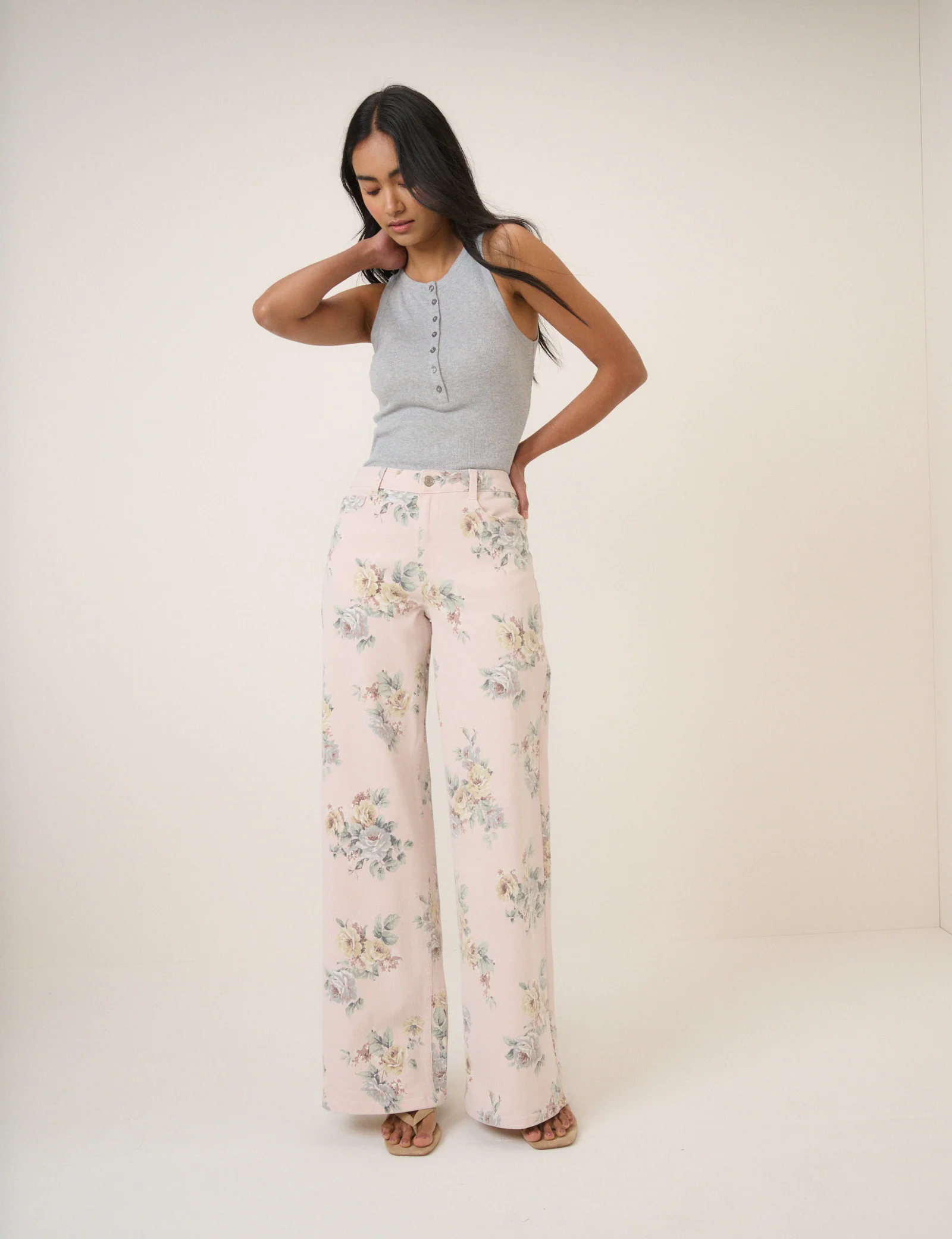 Pink Floral Soho Stretch Wide Jeans - Image 3