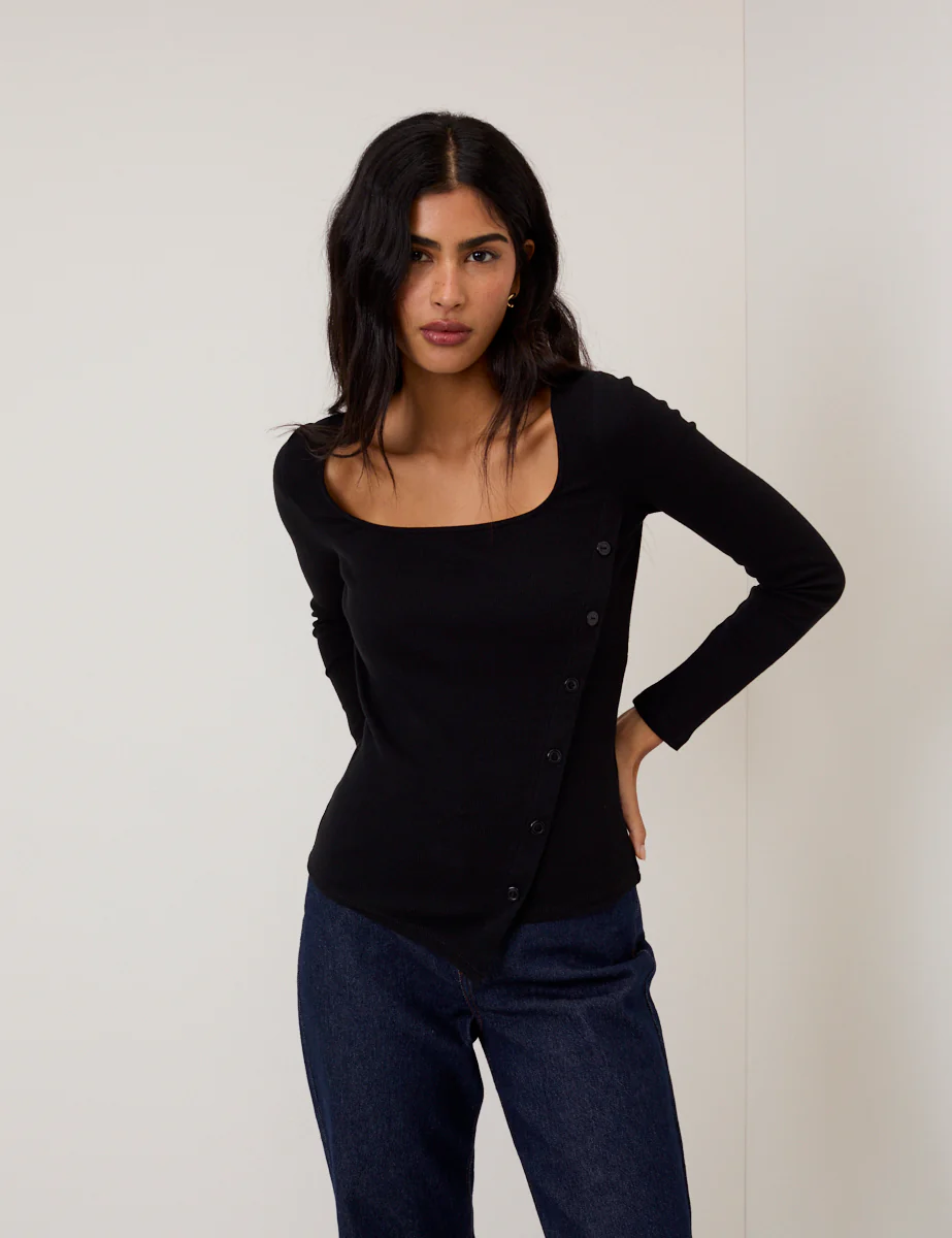 Black Square Neck Asymmetric Top - Image 2