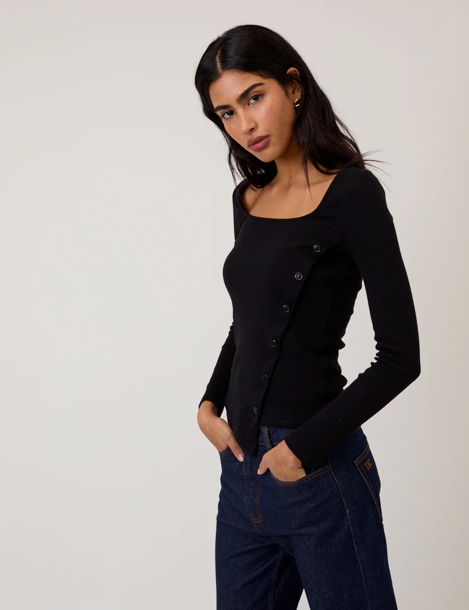 Black Square Neck Asymmetric Top - Image 5