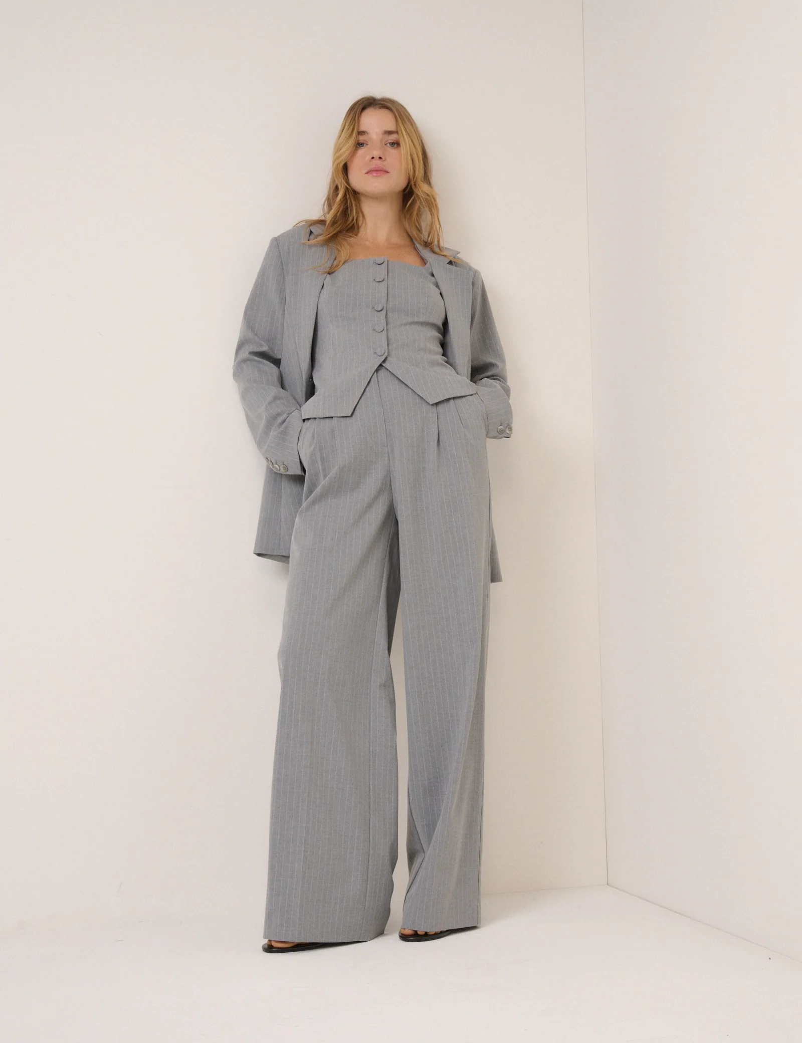 Grey Pinstripe Square Neck Waistcoat - Image 3