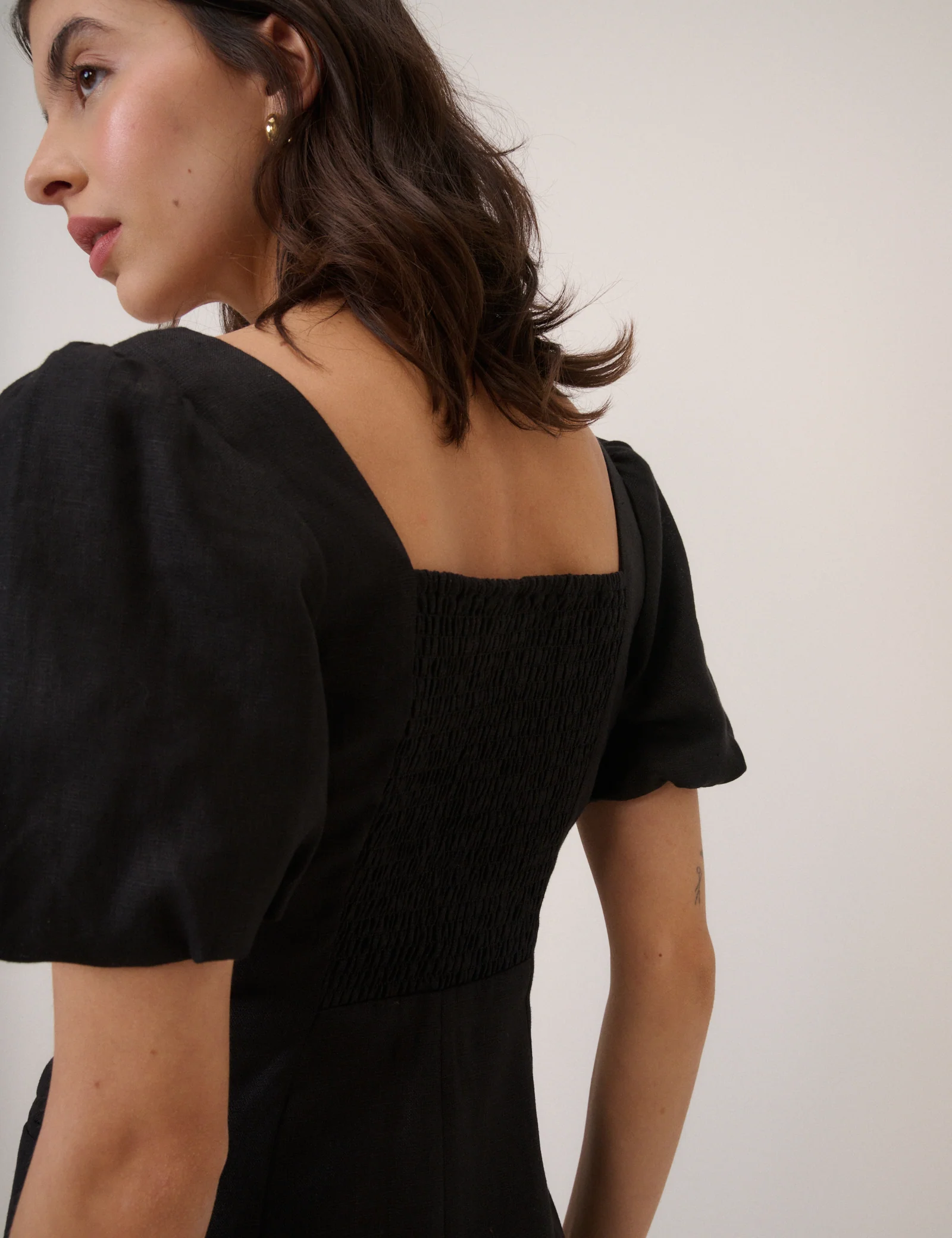 Black Linen-Blend Tailored Midi Dress - Image 4
