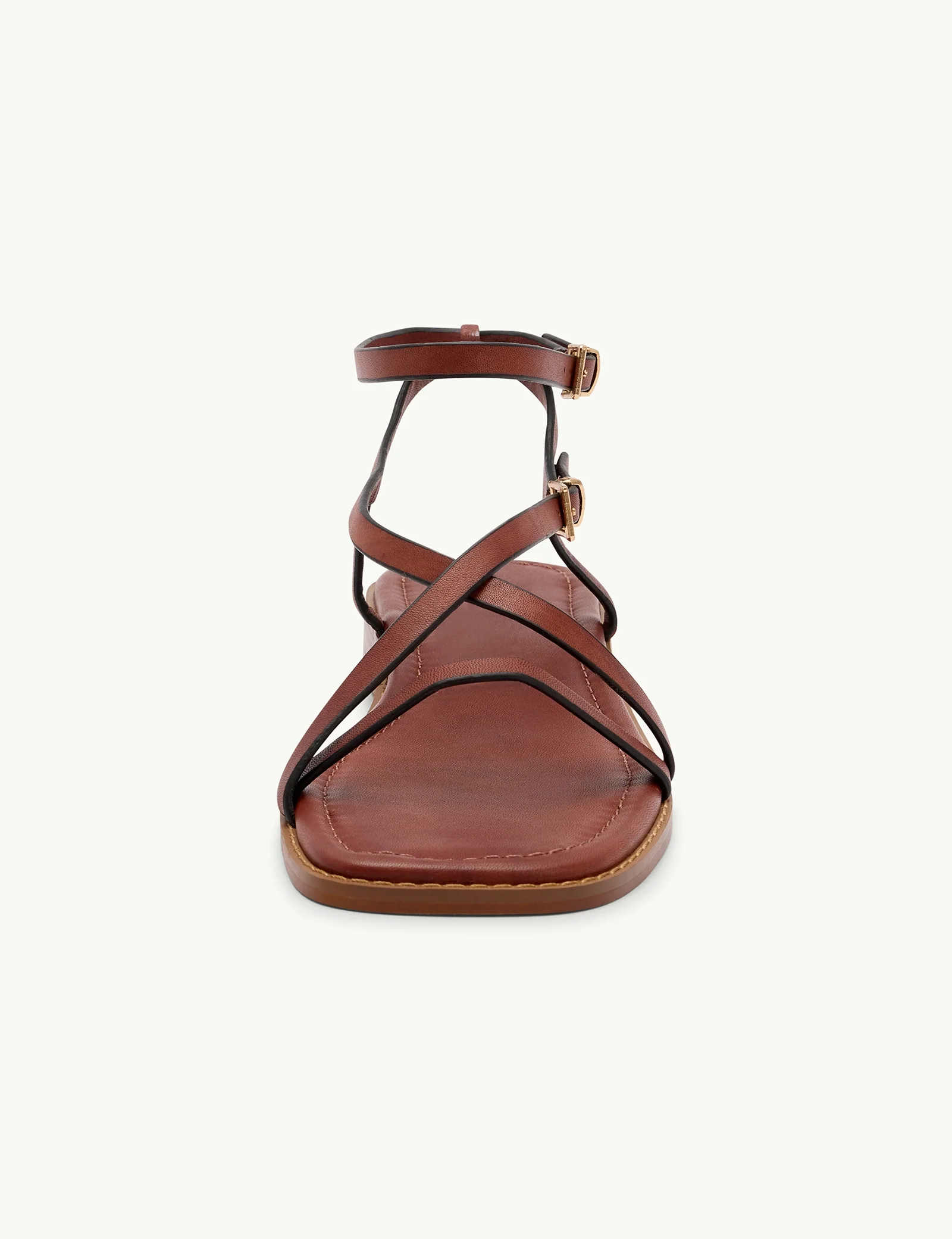 Brown Leather Square Toe Strappy Sandals - Image 4
