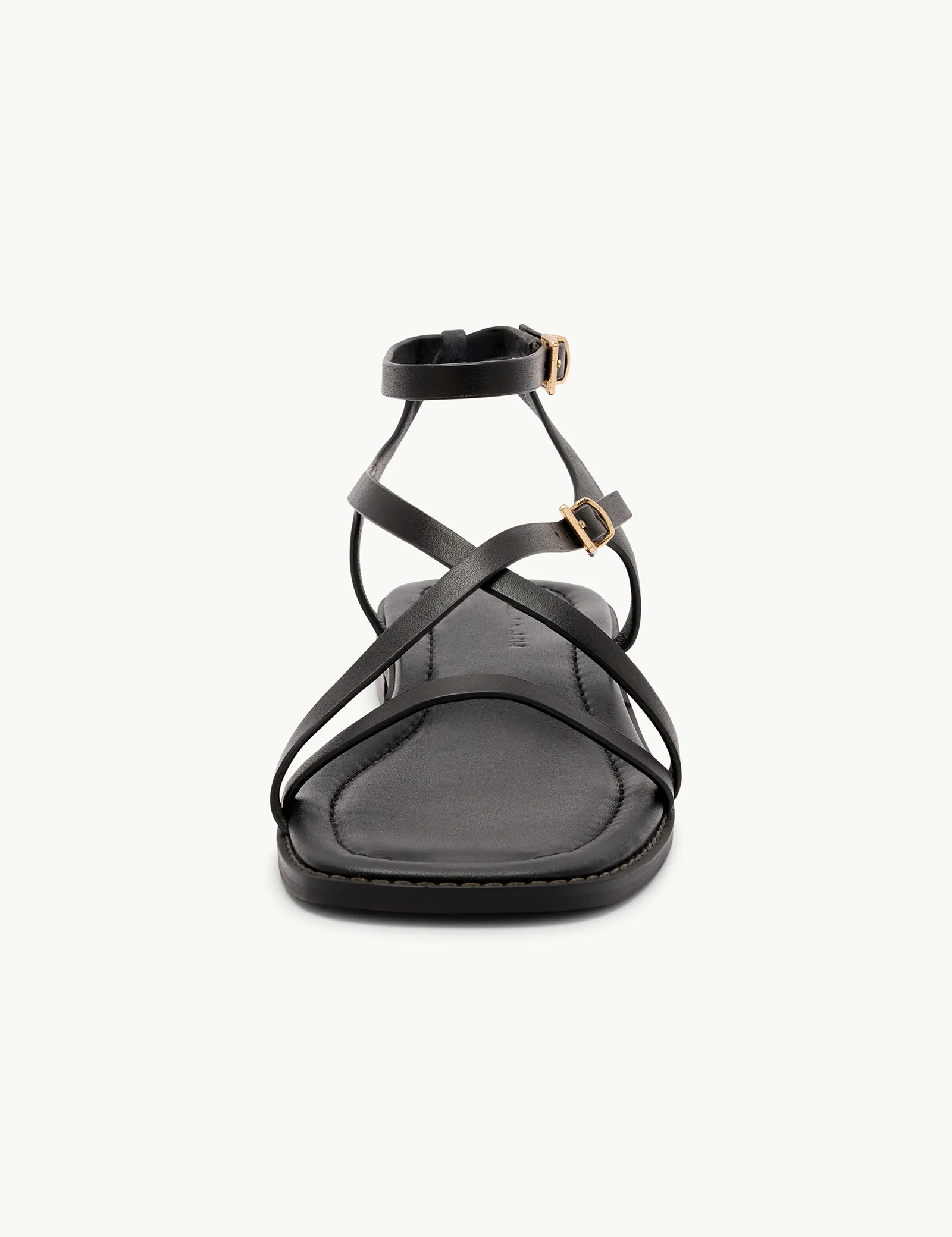 Black Leather Square Toe Strappy Sandals - Image 4