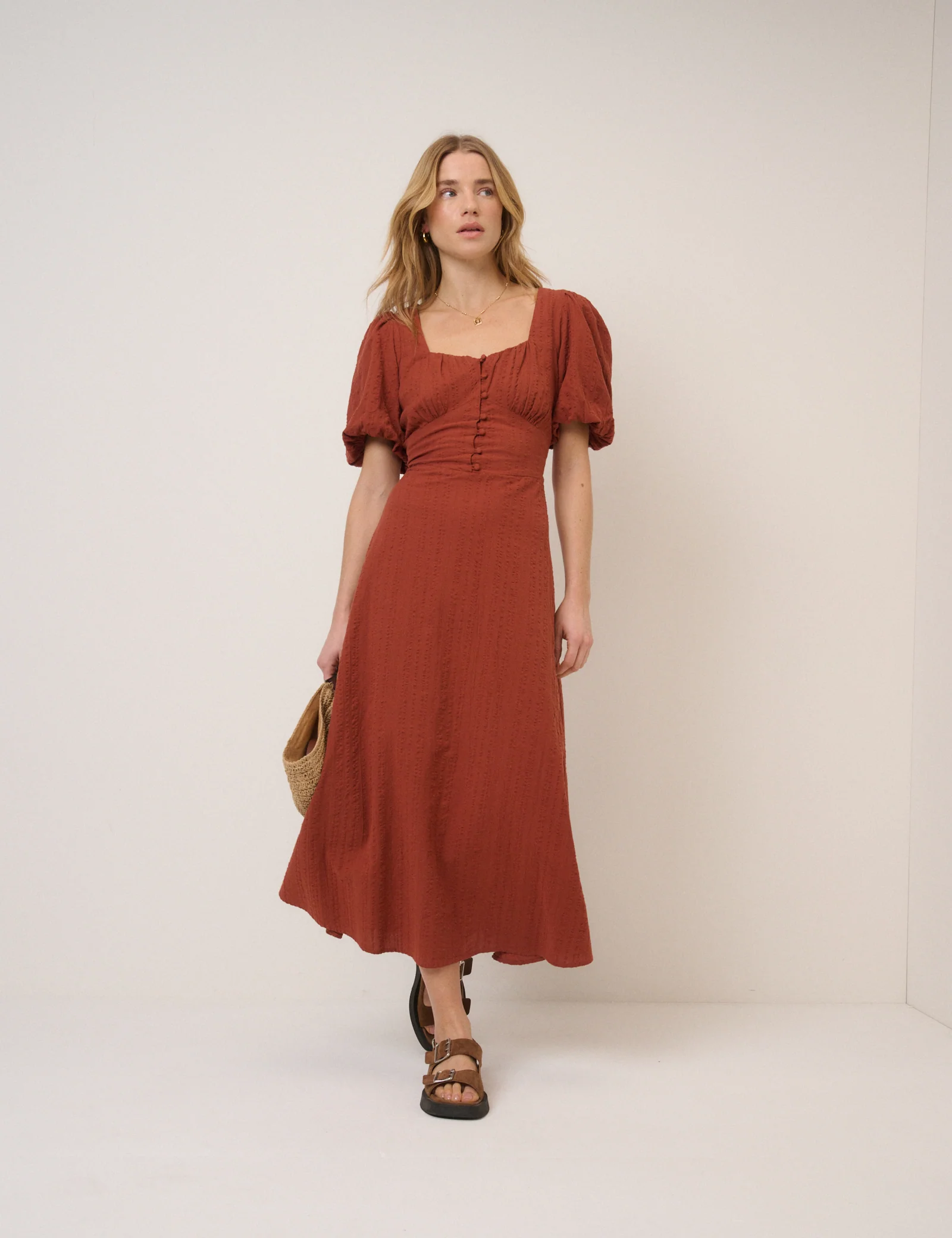 Burnt Orange Melody Midi Dress