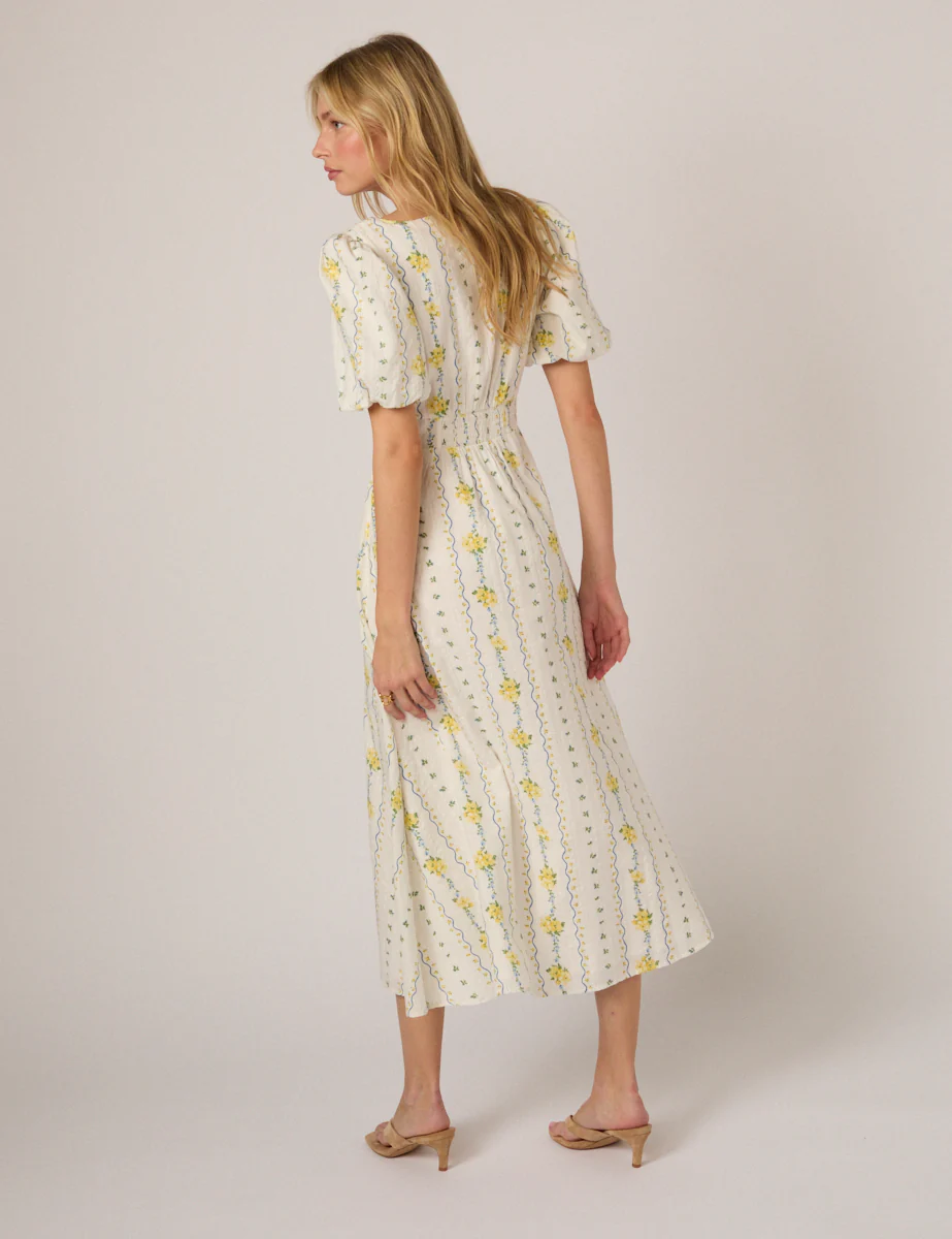 White Floral Puff Sleeve Melody Midi Dress - Image 4