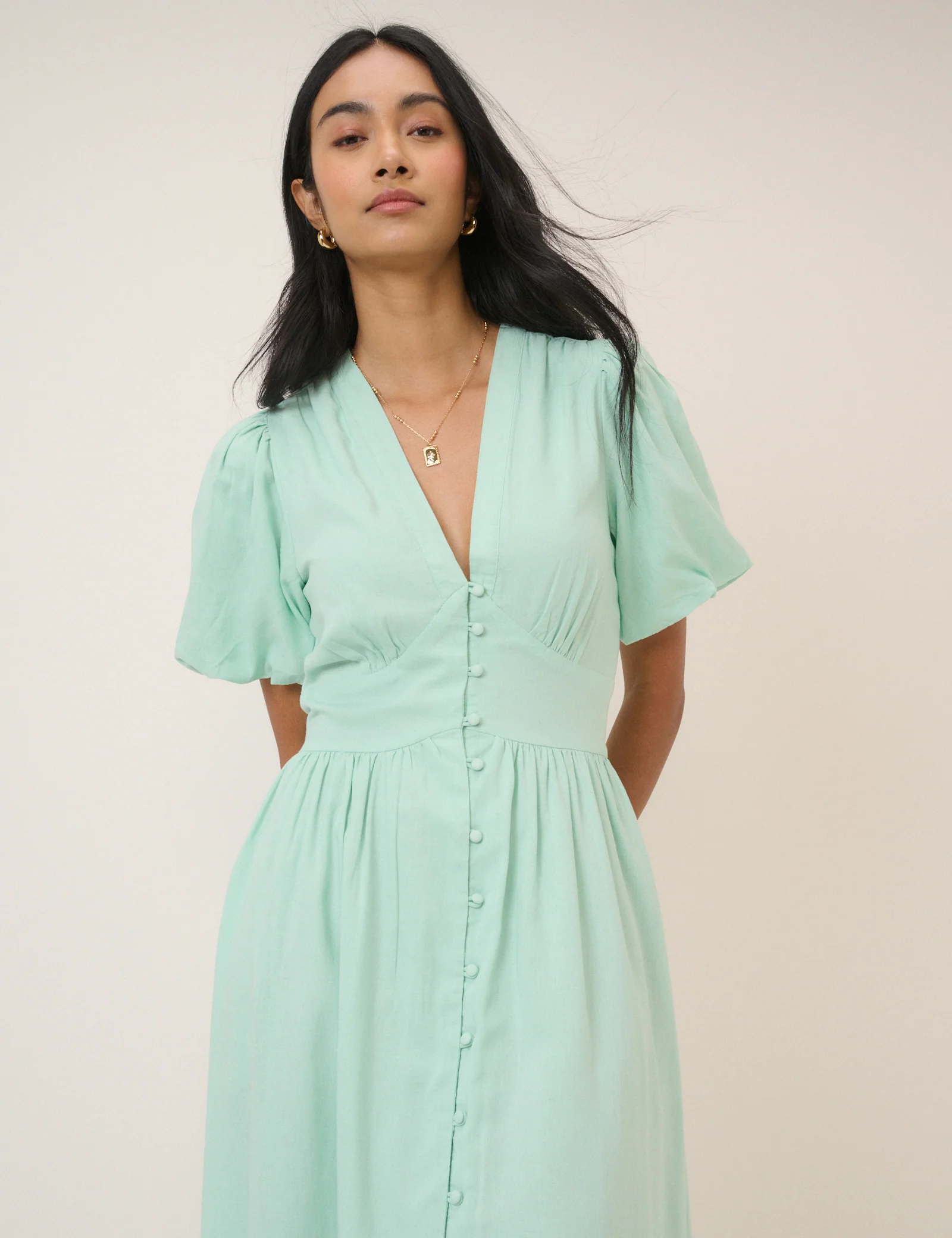 Mint Green Short Sleeve Starlight Midi Dress - Image 3