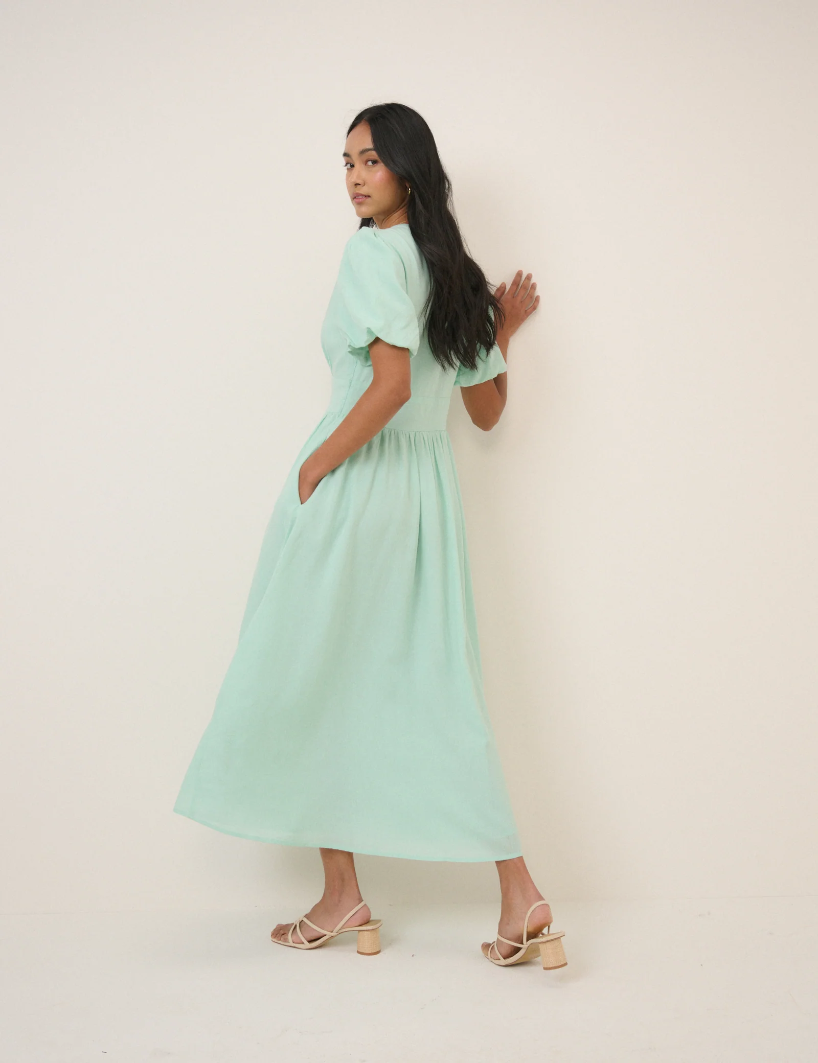 Mint Green Short Sleeve Starlight Midi Dress - Image 5