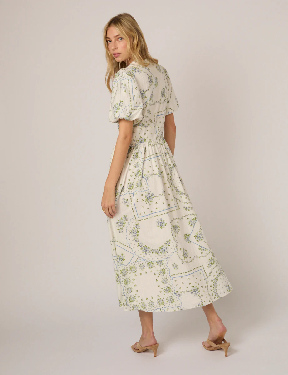 White Short Sleeve Floral Starlight Midi Dress - Image 5
