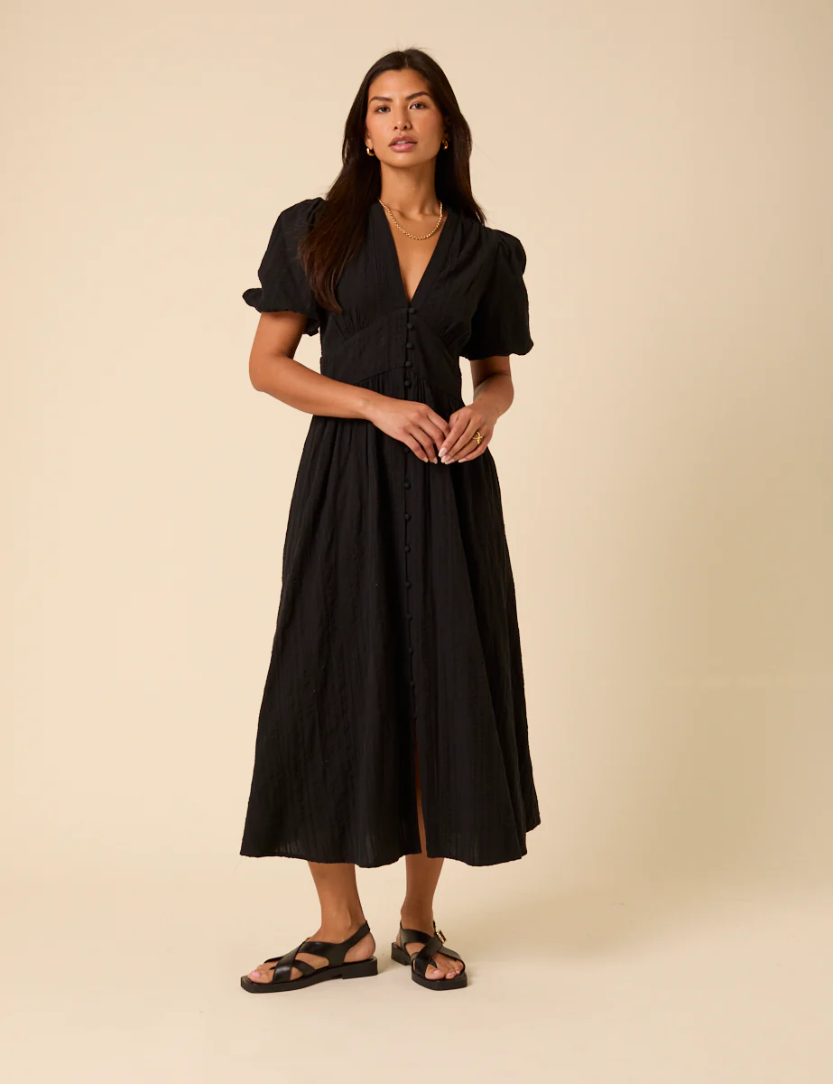 Black Short Sleeve Starlight Midi Dress
