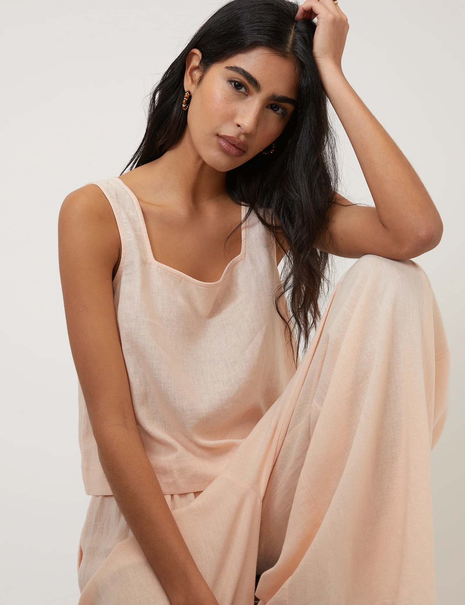 Peach Linen-Blend Swing Top - Image 2