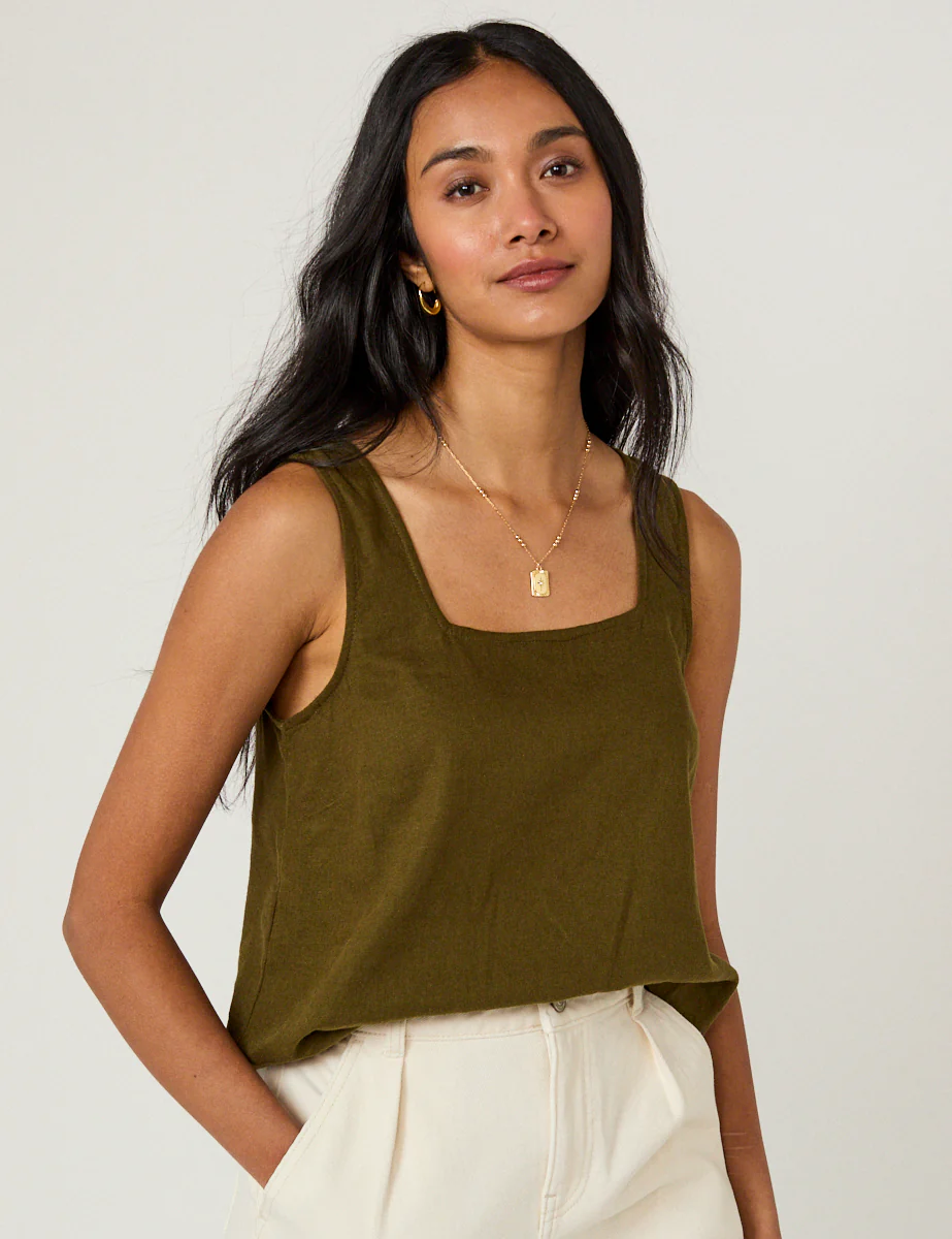 Khaki Green Linen-Blend Top - Image 2