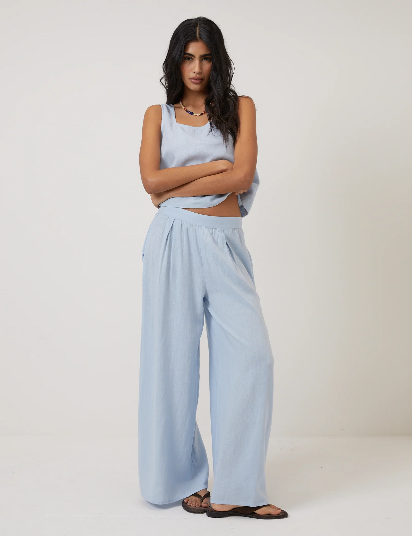 Light Blue Linen-Blend Swing Top - Image 2
