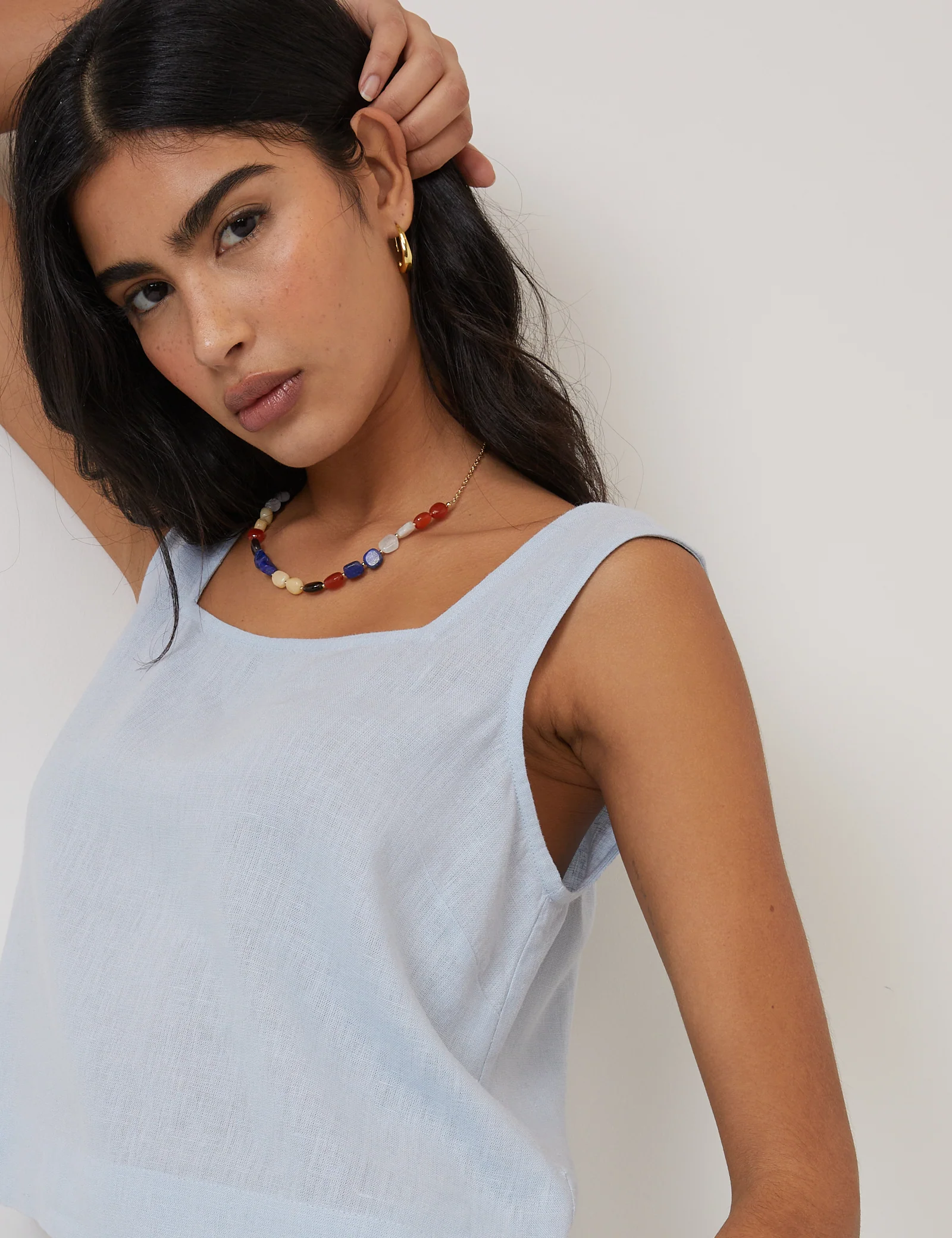 Light Blue Linen-Blend Swing Top - Image 3
