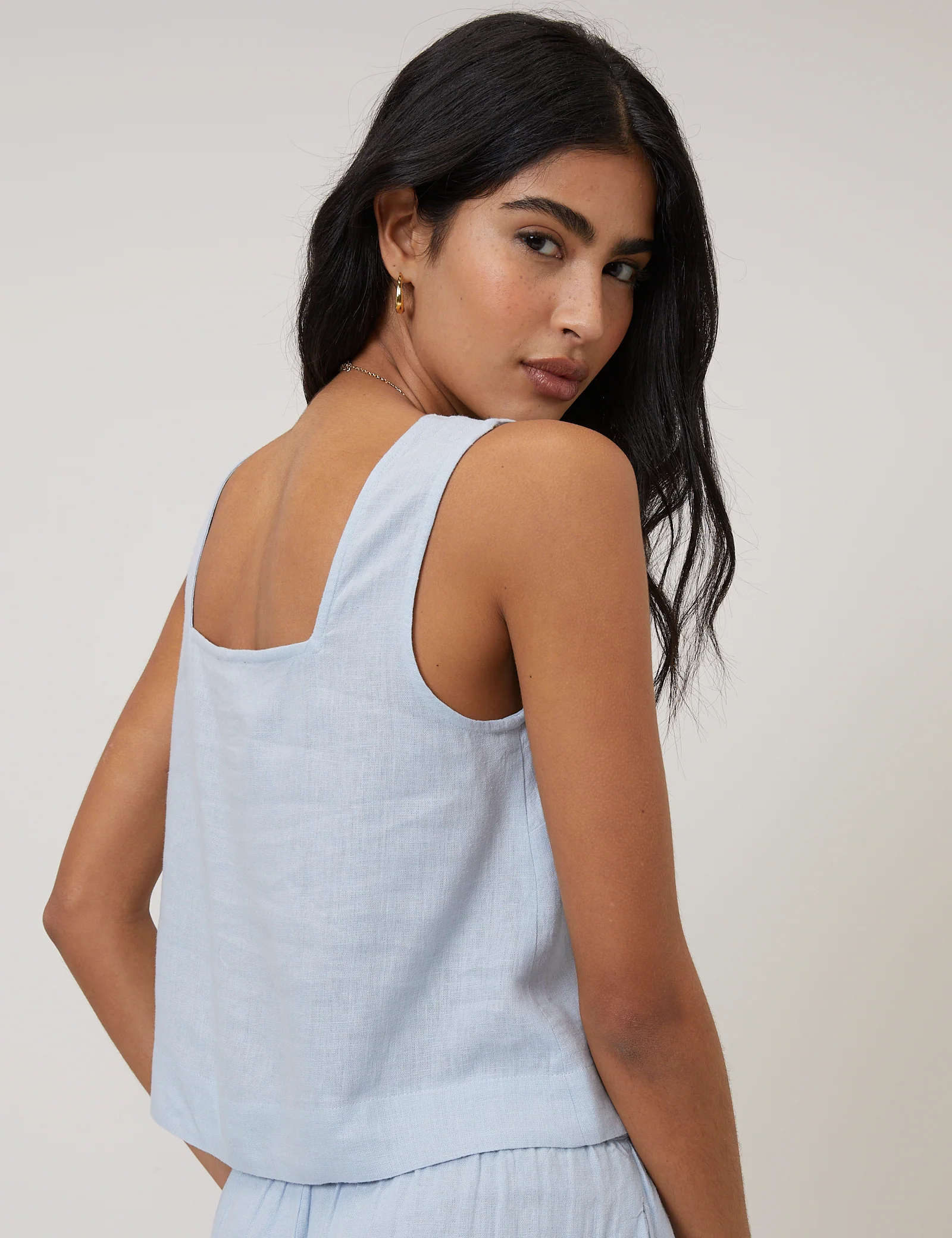 Light Blue Linen-Blend Swing Top - Image 4