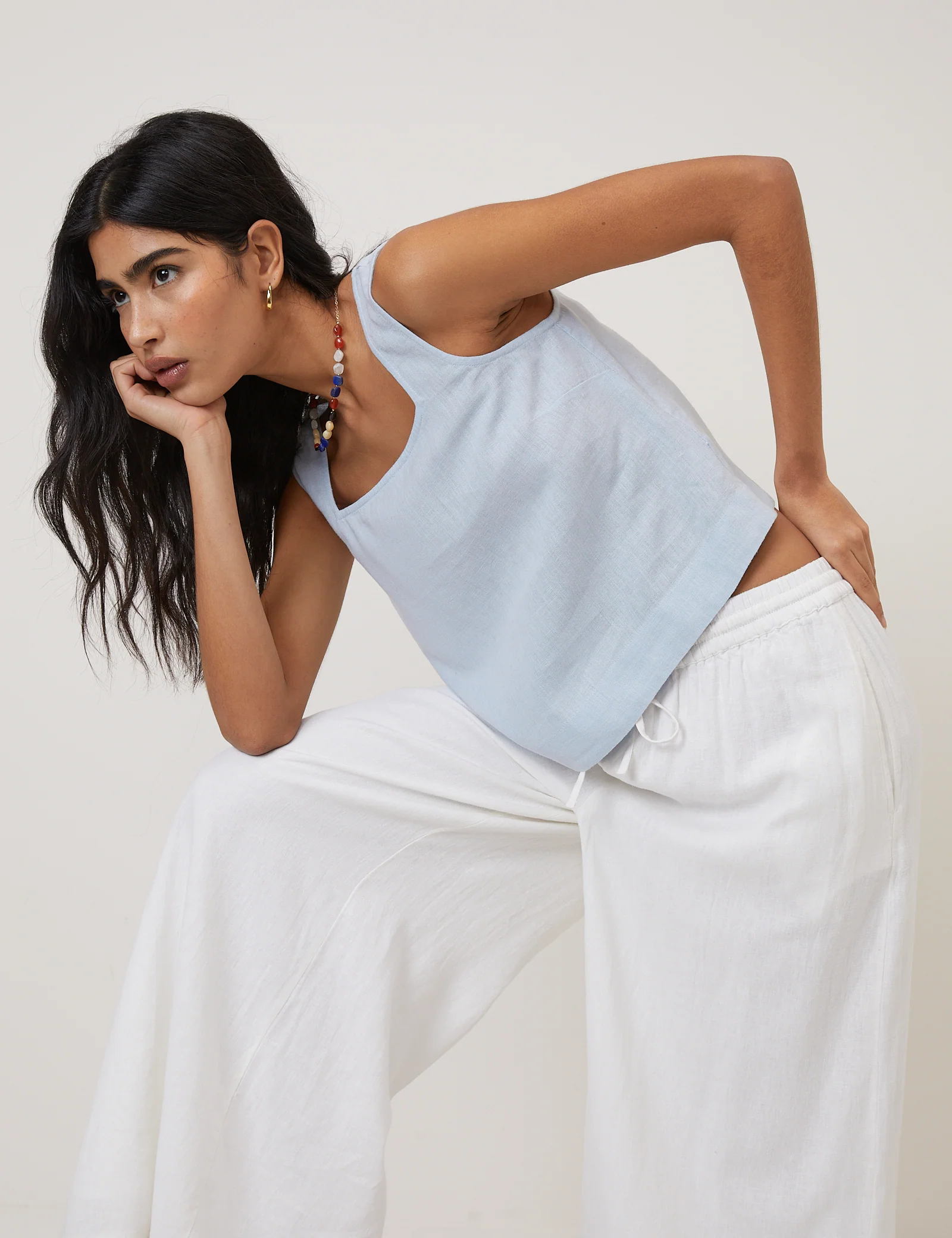 Light Blue Linen-Blend Swing Top - Image 5