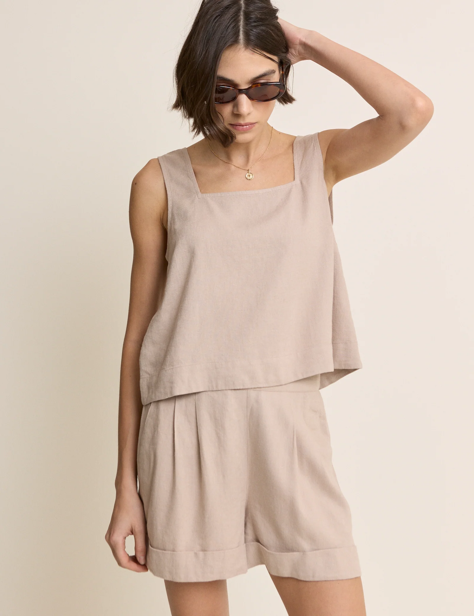 Beige Linen-Blend Swing Top - Image 3